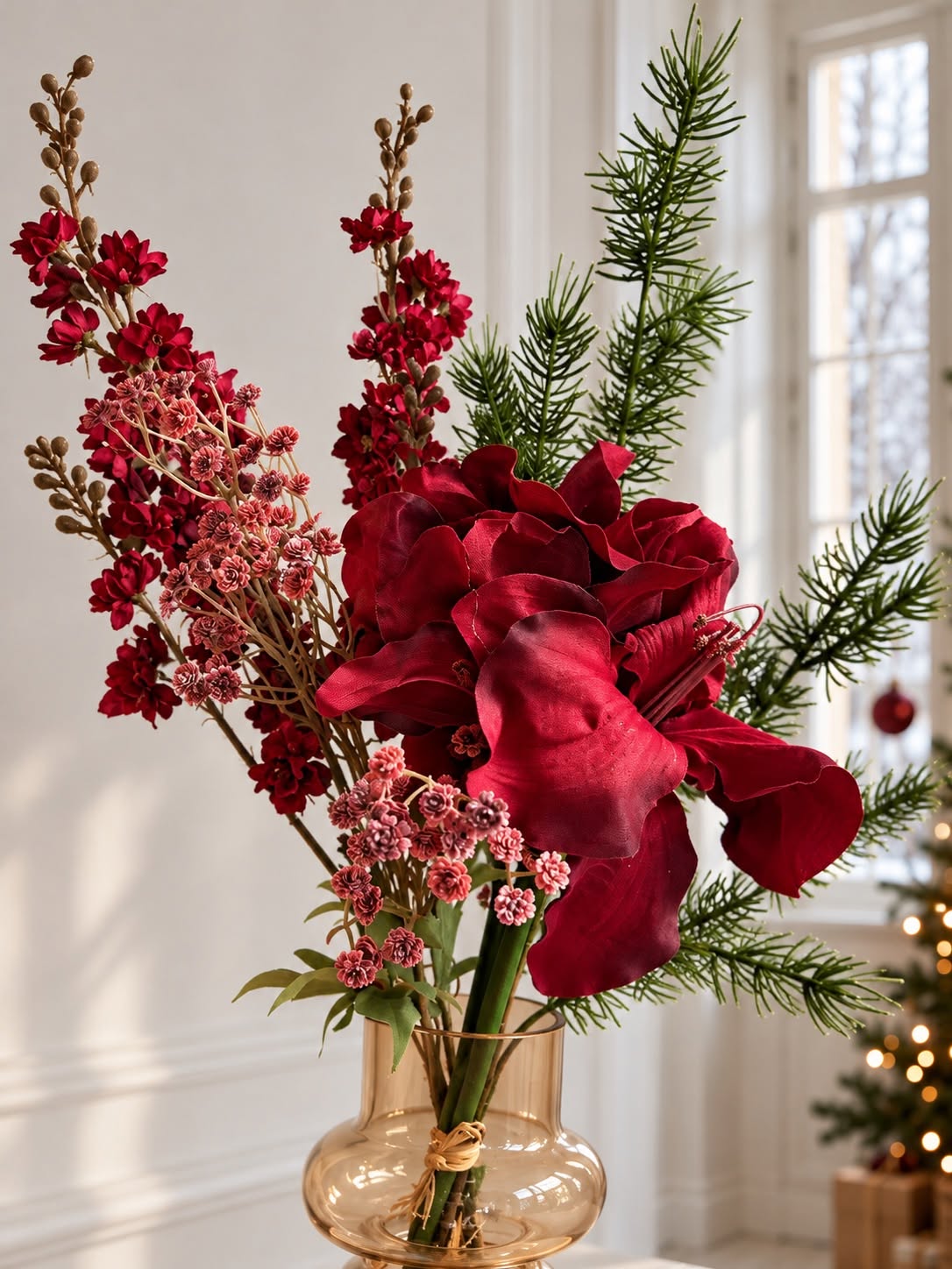 Julebukett med Amaryllis - Rød