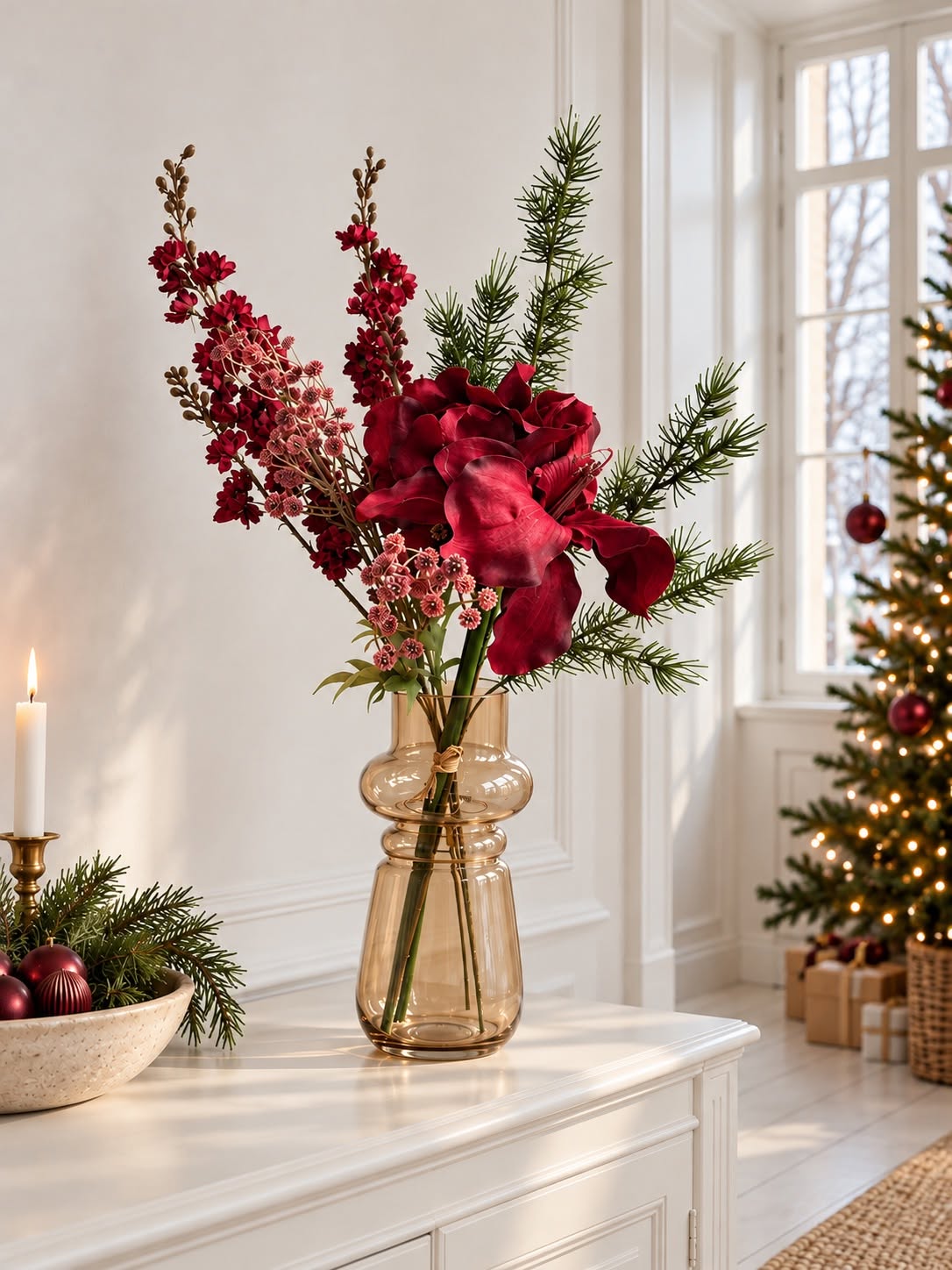 Julebukett med Amaryllis - Rød