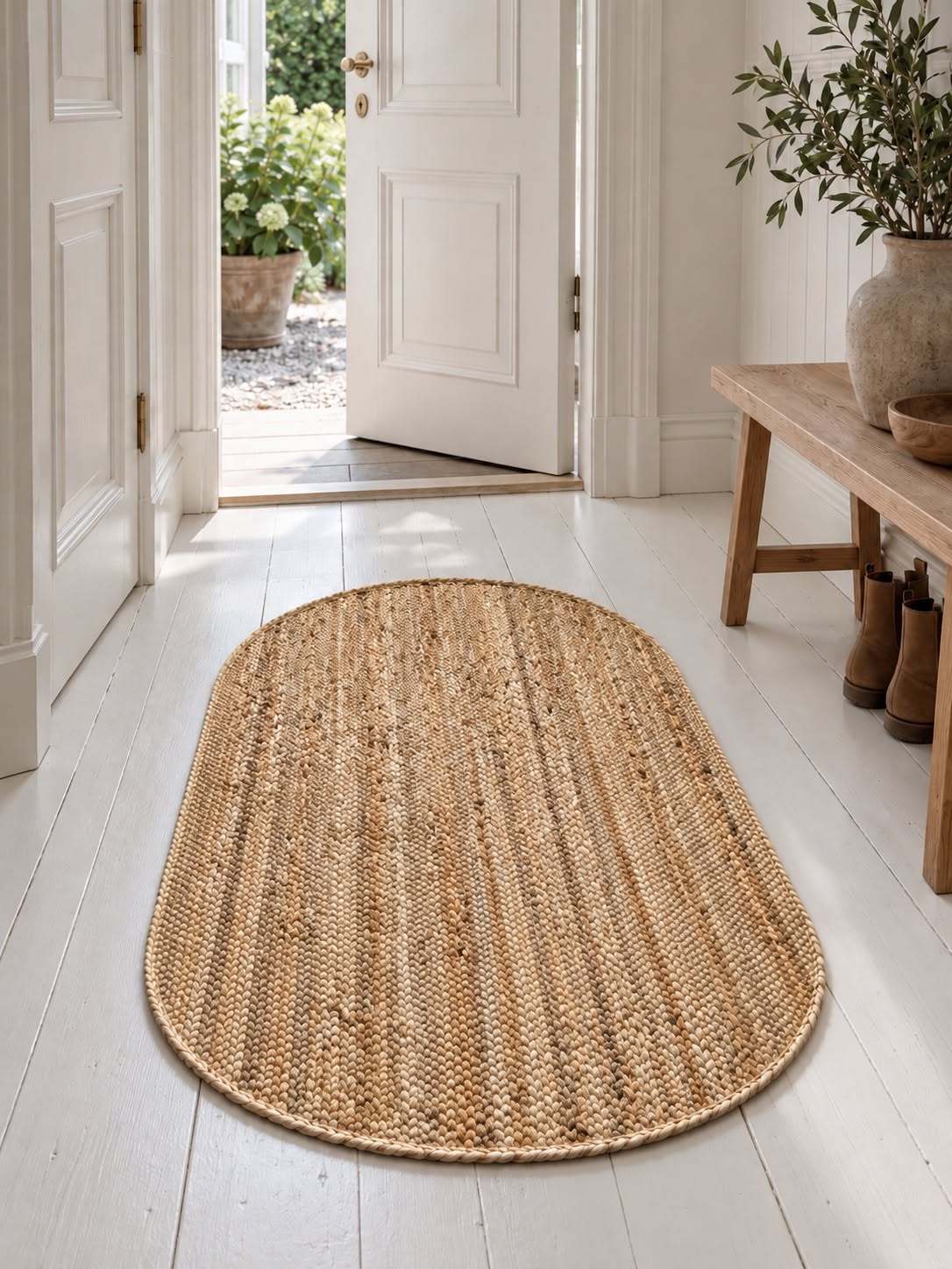 Gulvtæppe i jute - Oval 80x120