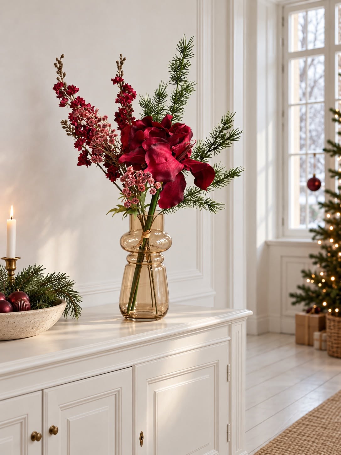 Julebukett med Amaryllis - Rød