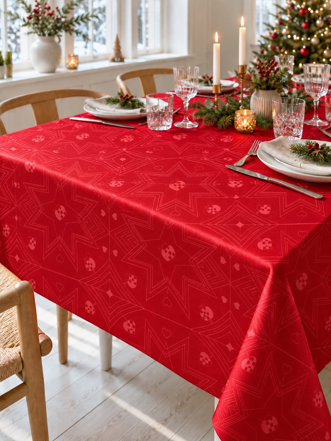 Juleduk Jacquard - Rød 320cm