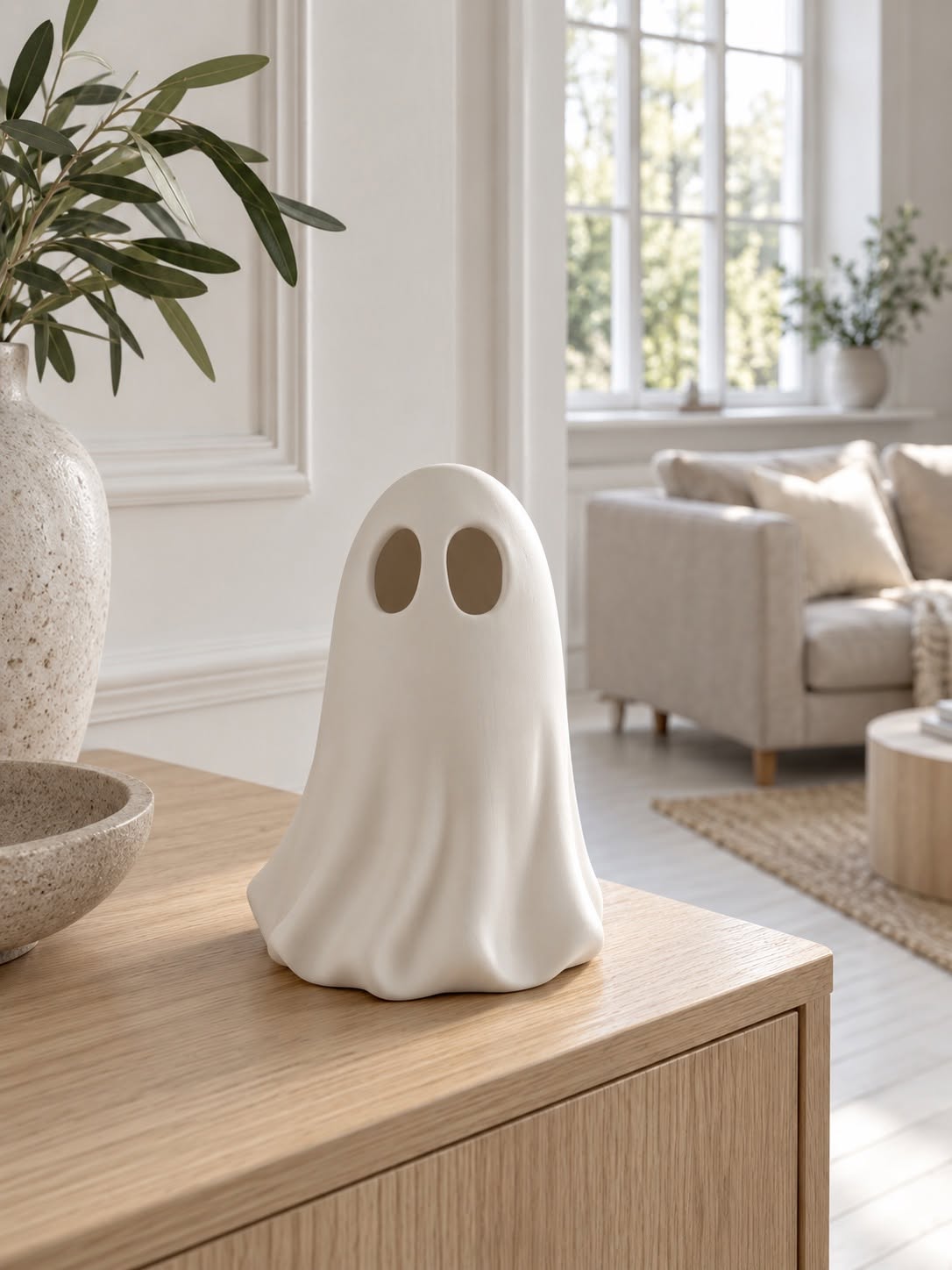 Spøgelse med led lys - keramik