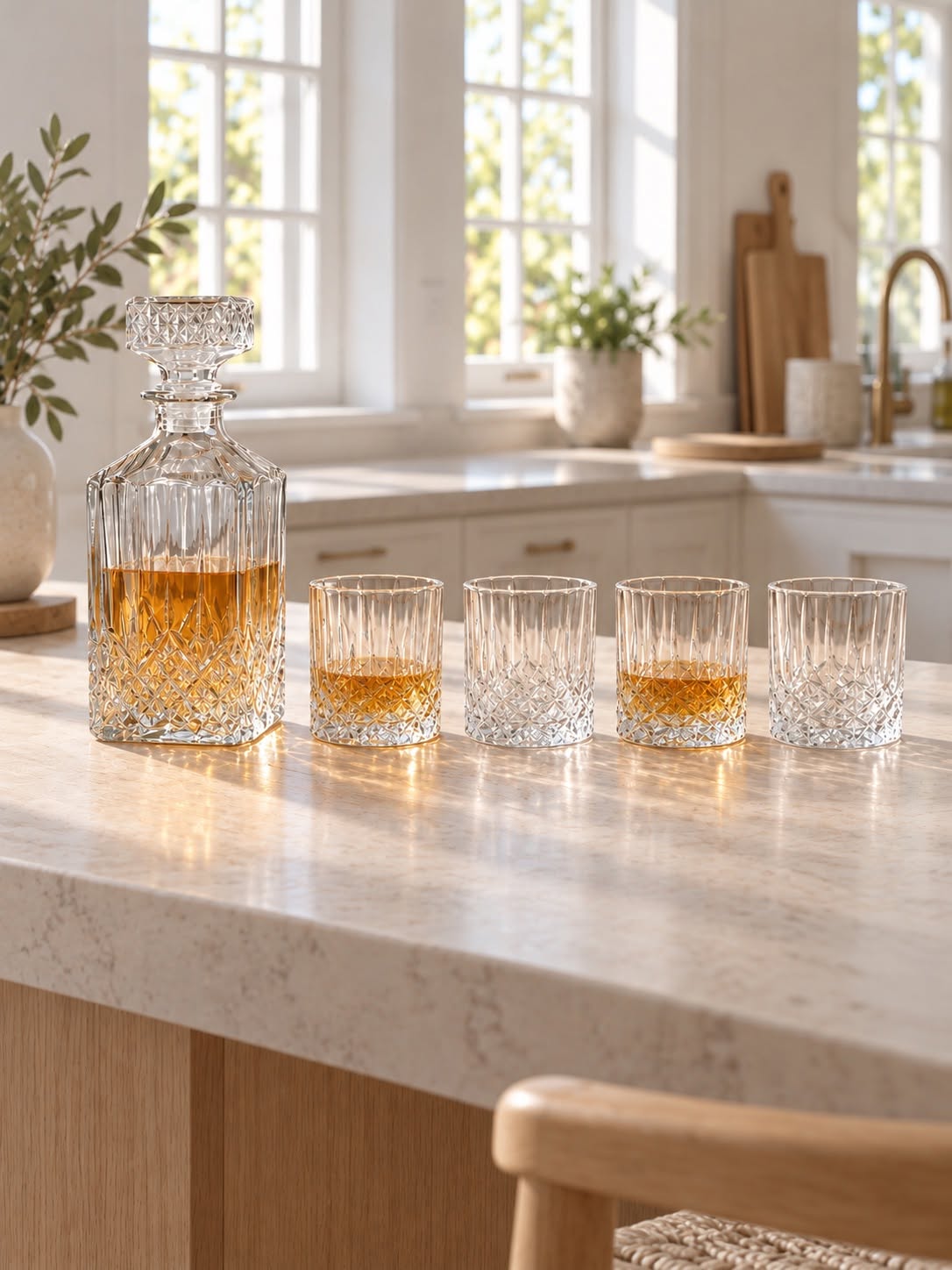 Glasskaraffel med 4 glass – krystalldesign