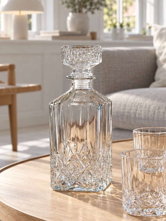 Glasskaraffel med 4 glass – krystalldesign