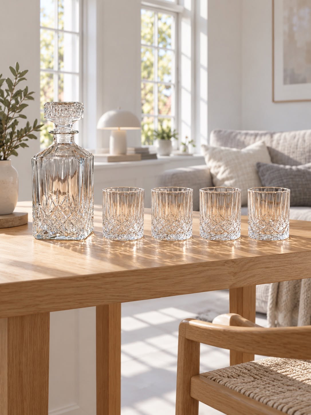 Glasskaraffel med 4 glass – krystalldesign