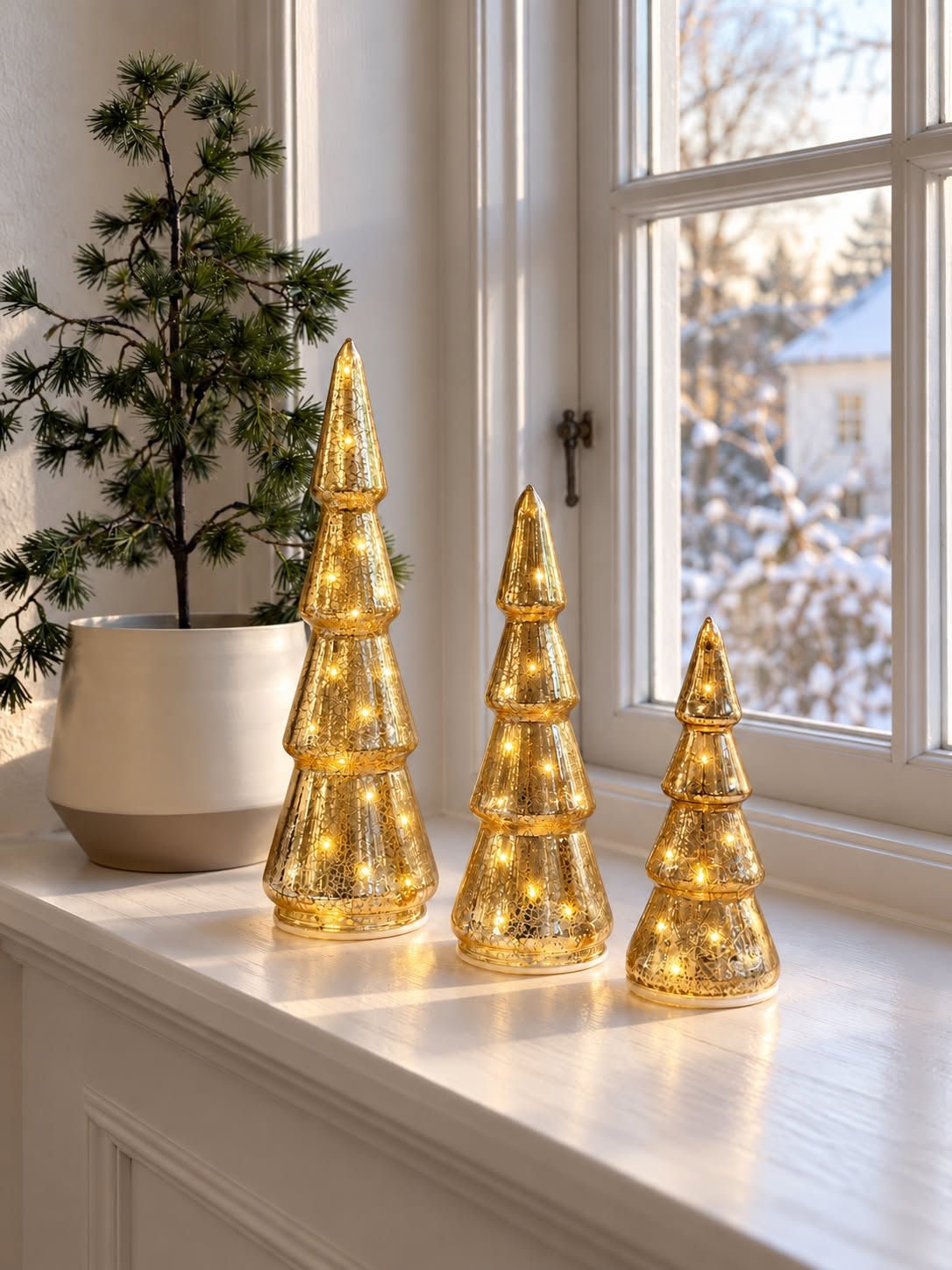 Juletrær med LED-lys - Sett med 3 størrelser