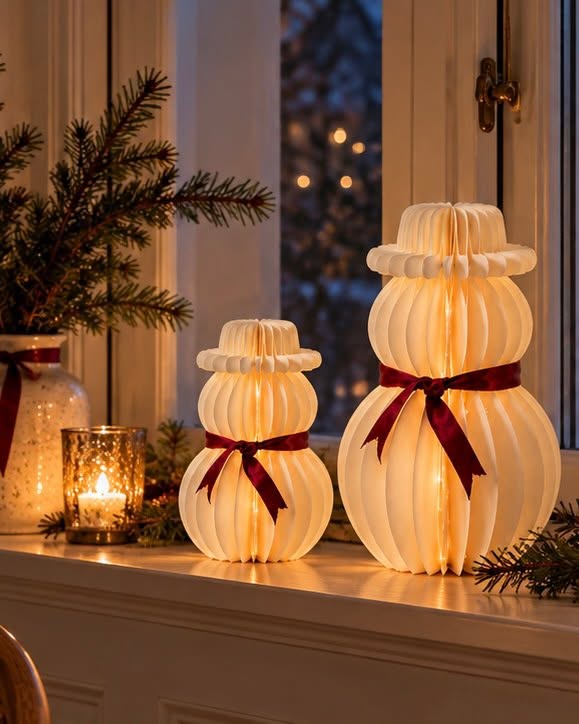 Snømann med led-lys – papir med timer