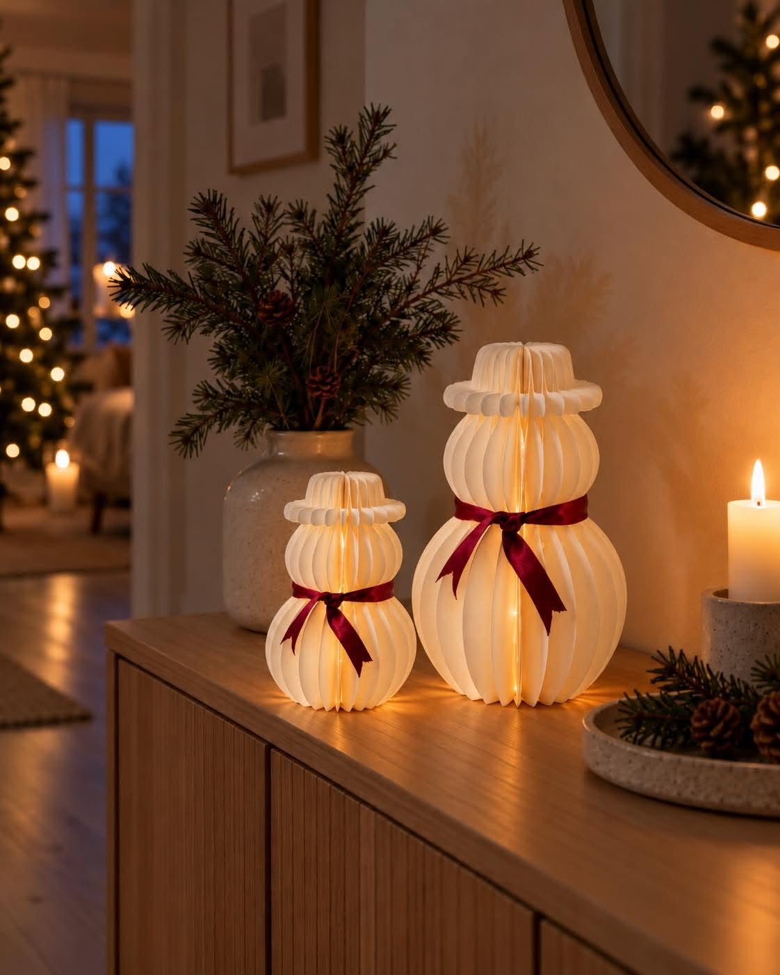 Snømann med led-lys – papir med timer