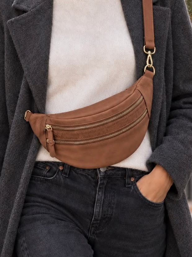 Bumbag vintage cognac – håndflettet skinn