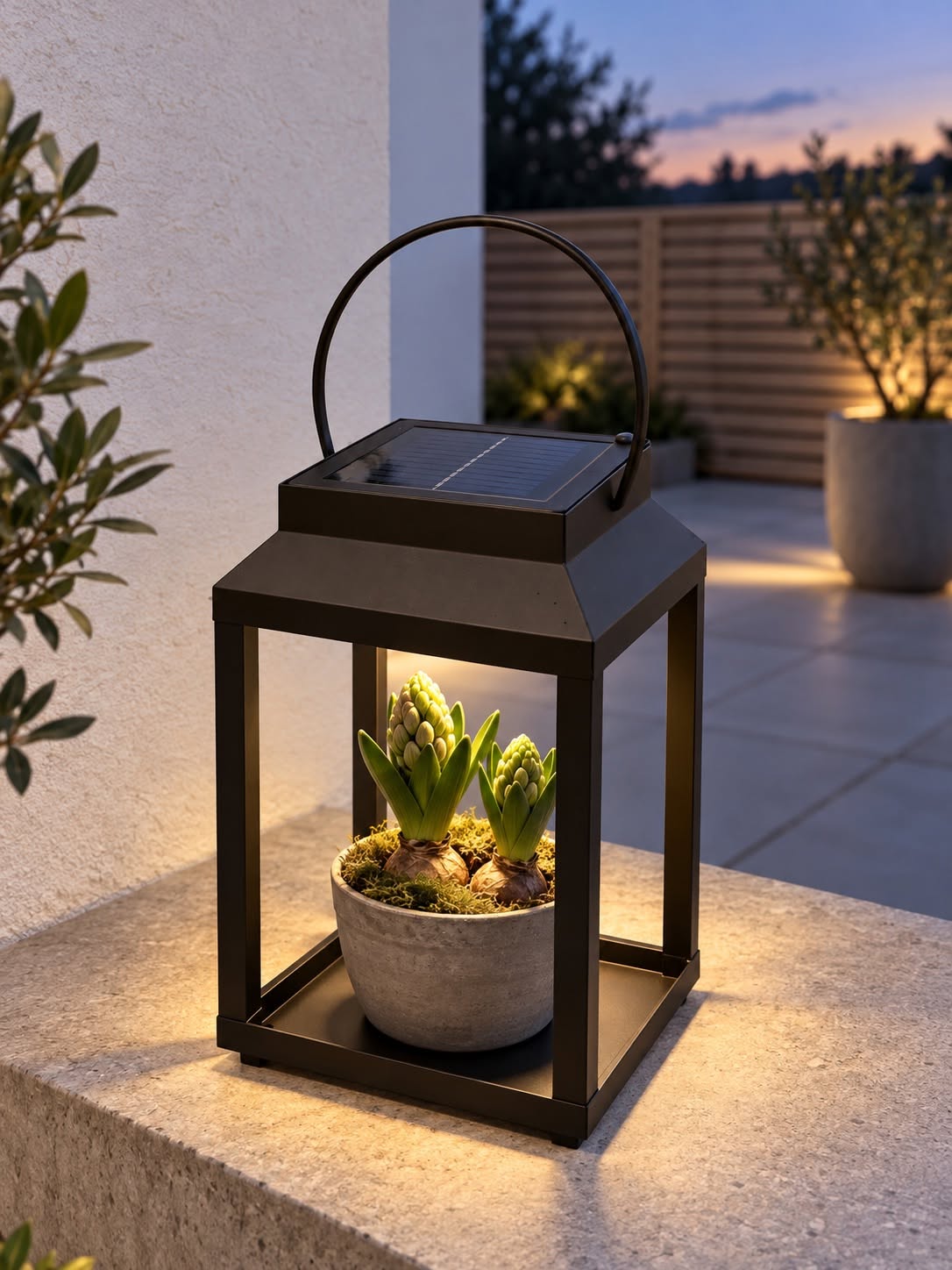 Lanterne med solceller – Sort Metall
