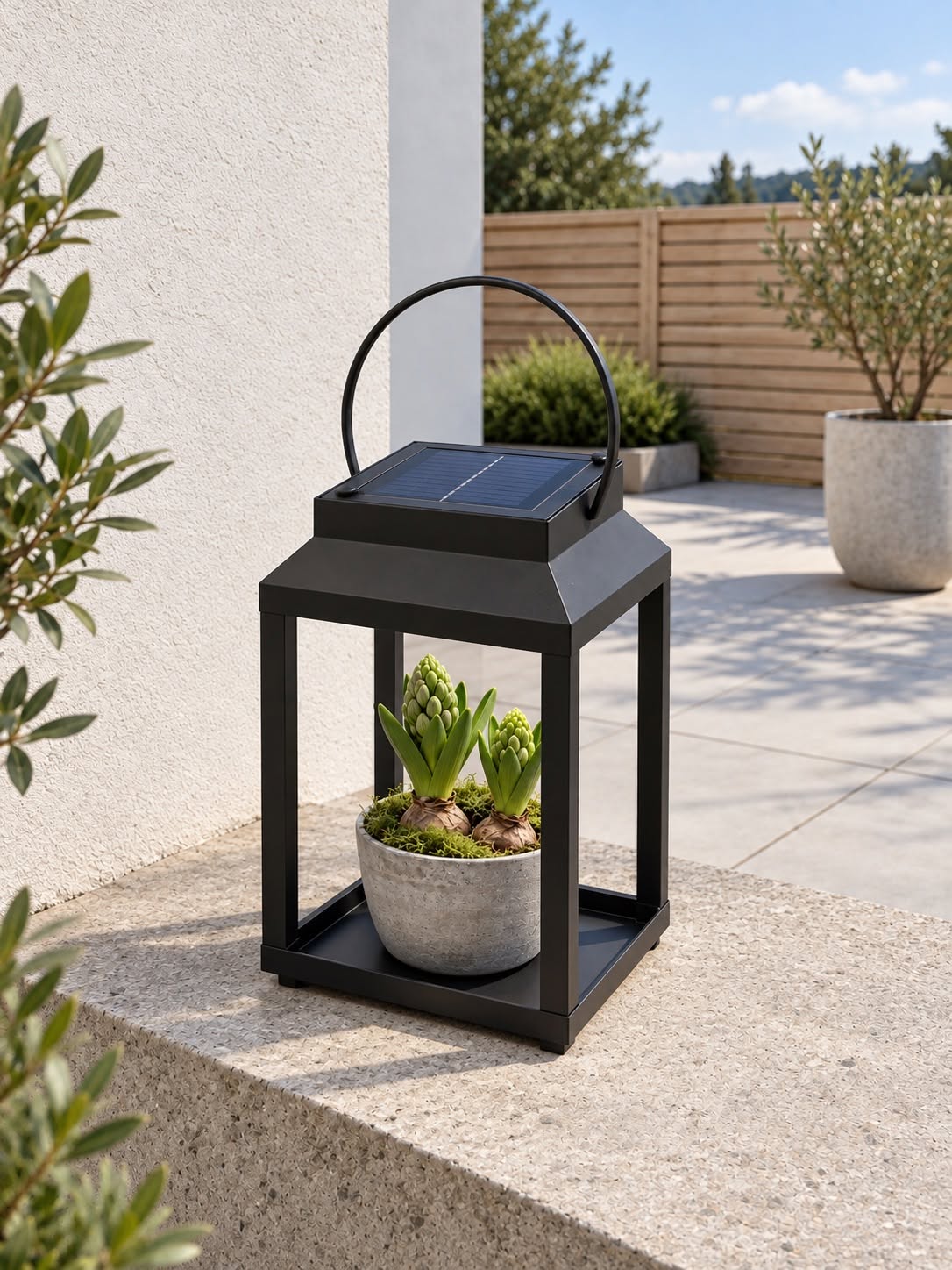 Lanterne med solceller – Sort Metall