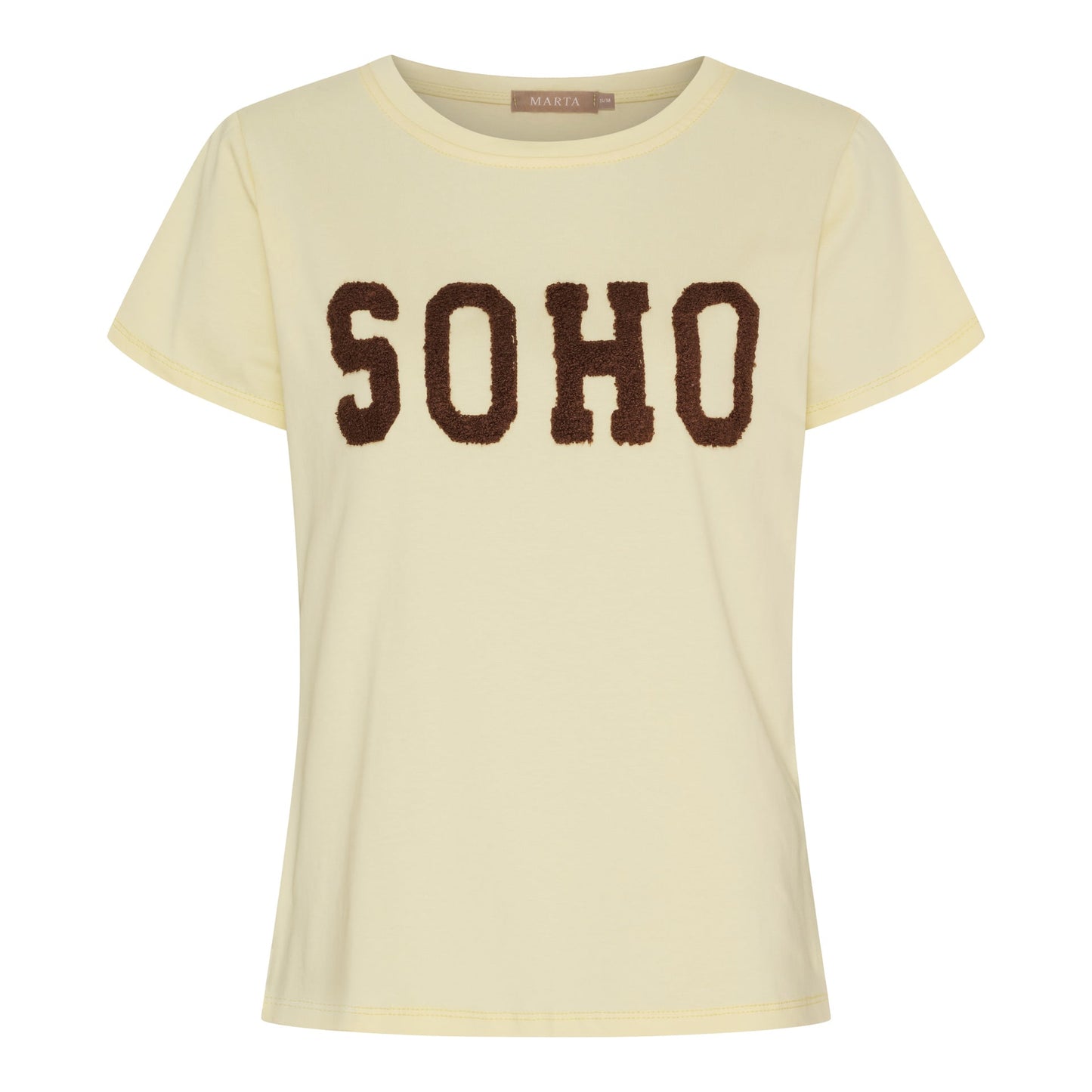 T-shirt SOHO i gul med brun tekst