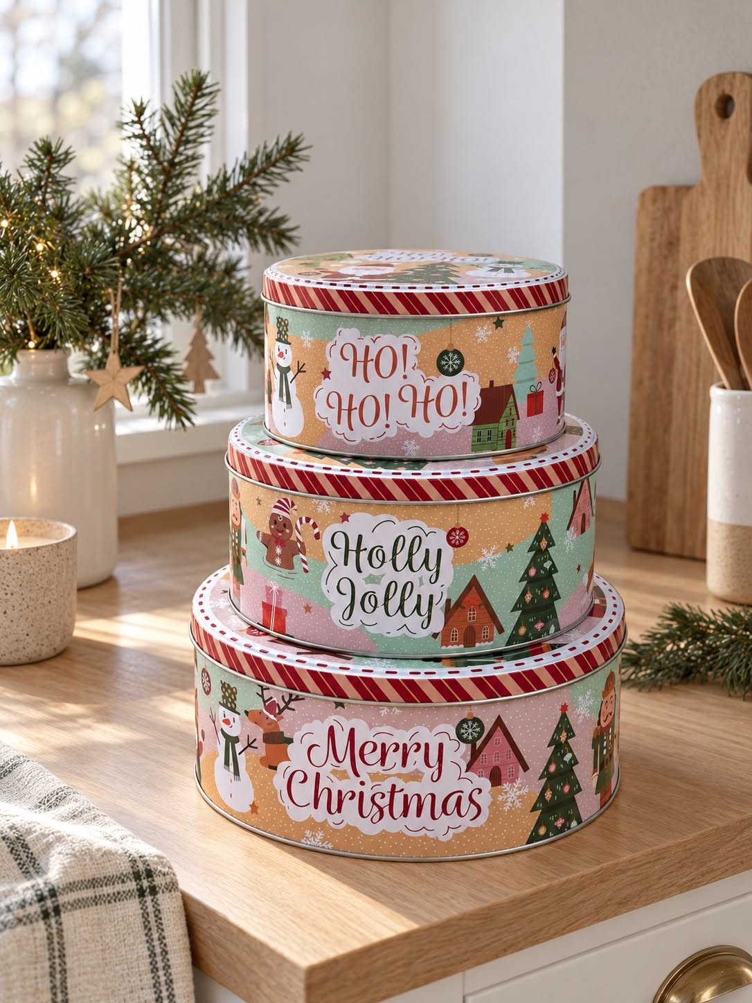 Sett med 3 kakebokser – julemotiv