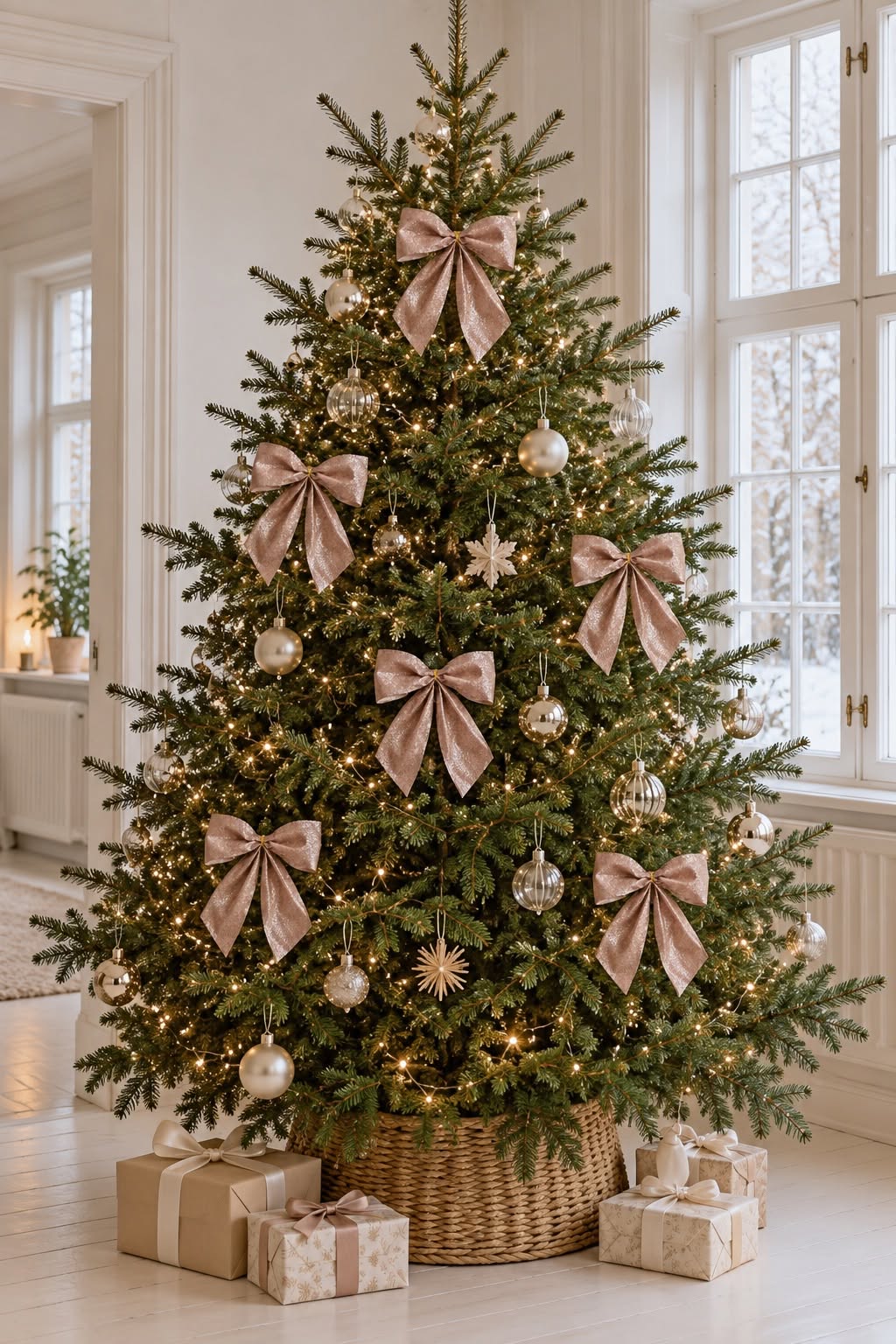 Pakke med 6 sløyfer - Rosa med glitter