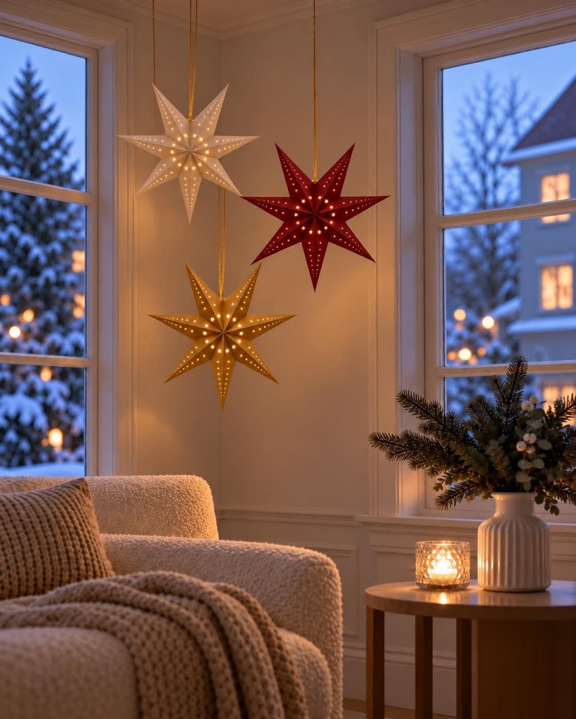 Stjerne 40 cm med LED-lys - Rød