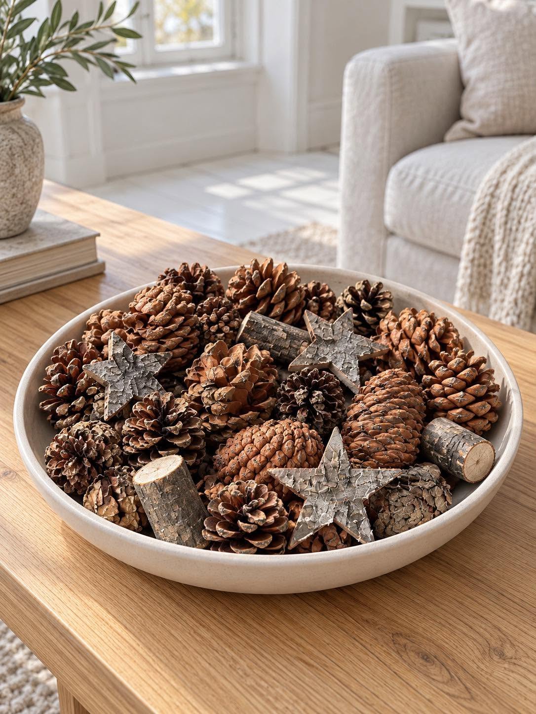 Dekorasjonsblanding med kongler, bark og stjerner - 300 gram
