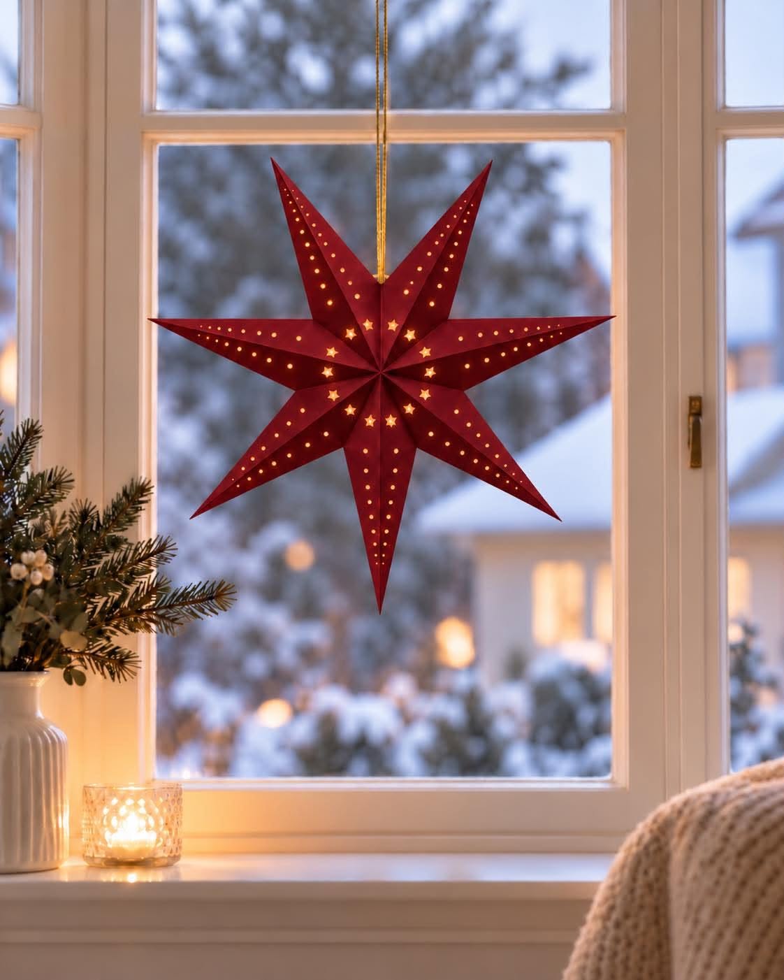 Stjerne 40 cm med LED-lys - Rød