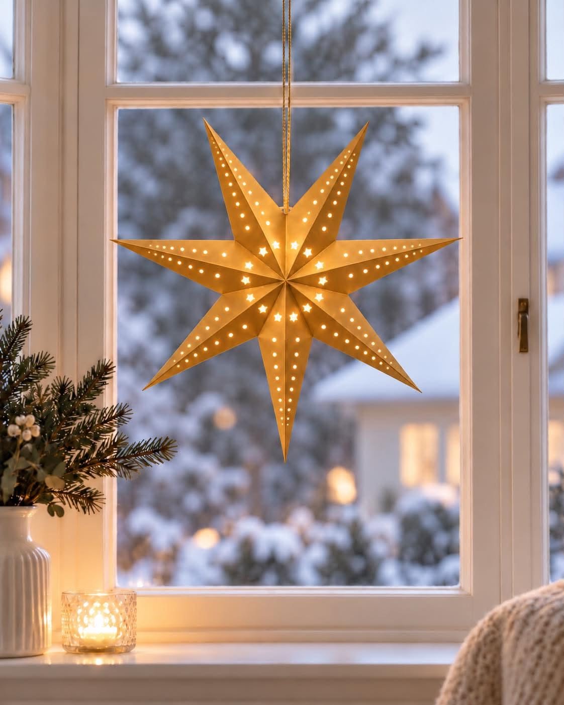 Stjerne 40 cm med LED lys - Gull