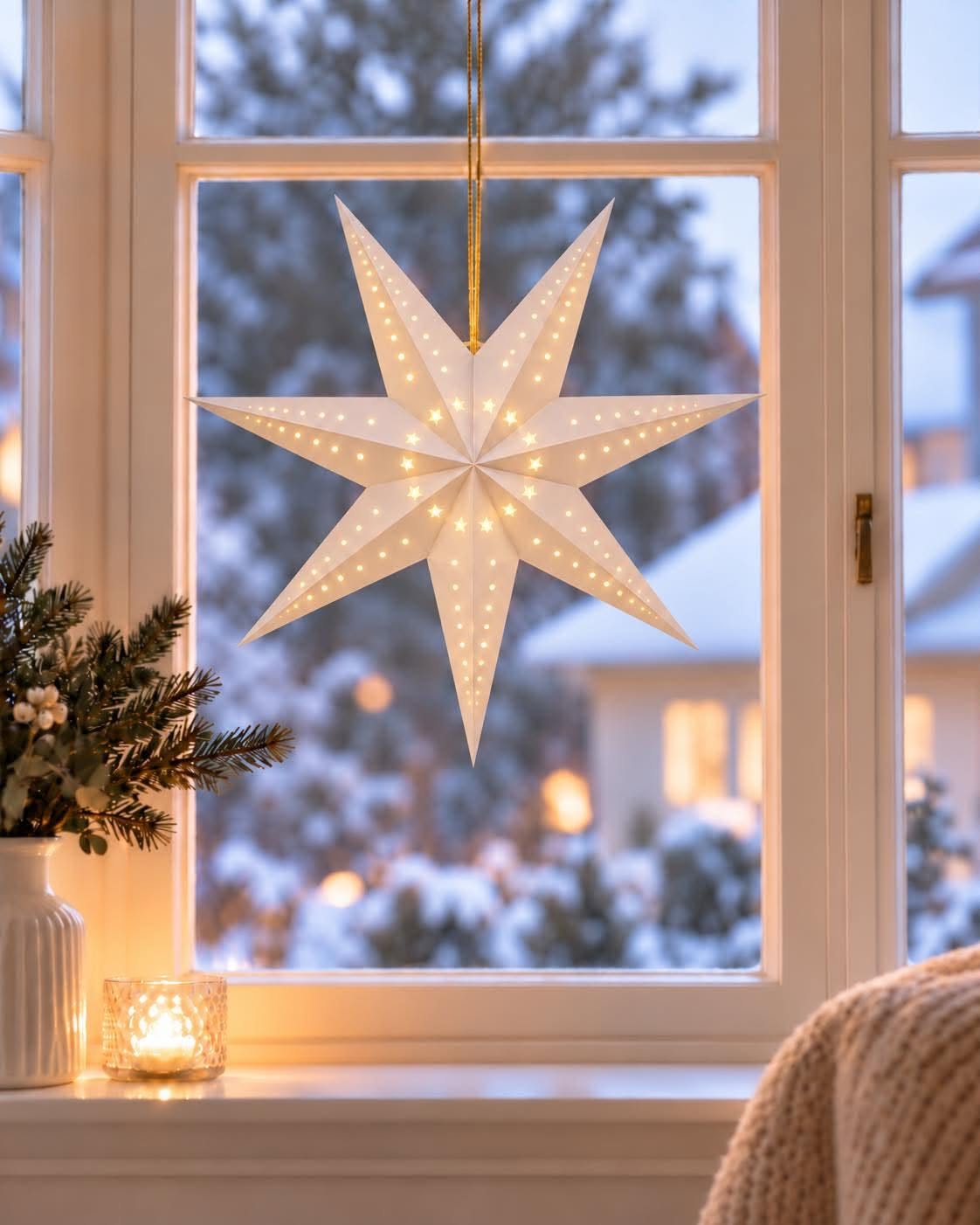 Stjerne 40 cm med LED-lys - Hvit