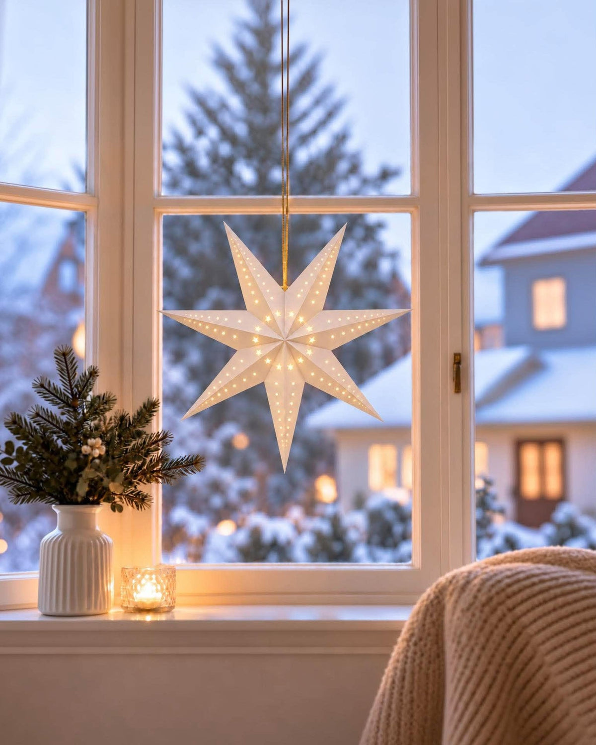 Stjerne 40 cm med LED-lys - Hvit