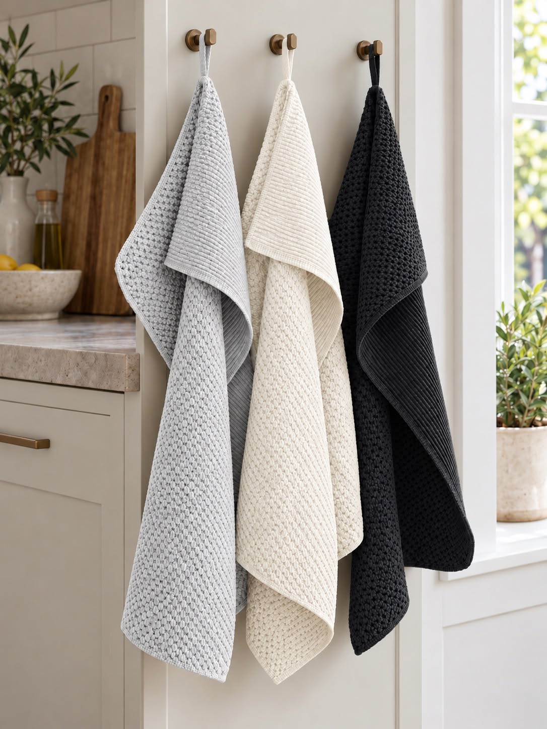 Kjøkkenhåndklær 3 stk mikrofiber - hvit, grå, antrasitt