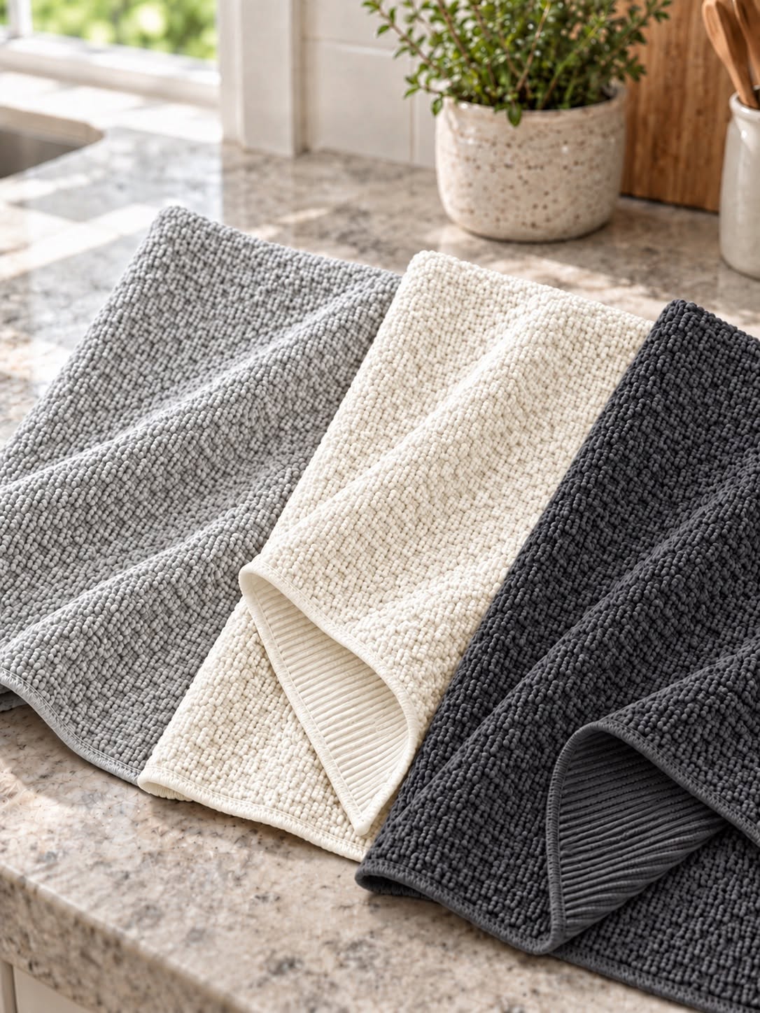 Kjøkkenhåndklær 3 stk mikrofiber - hvit, grå, antrasitt