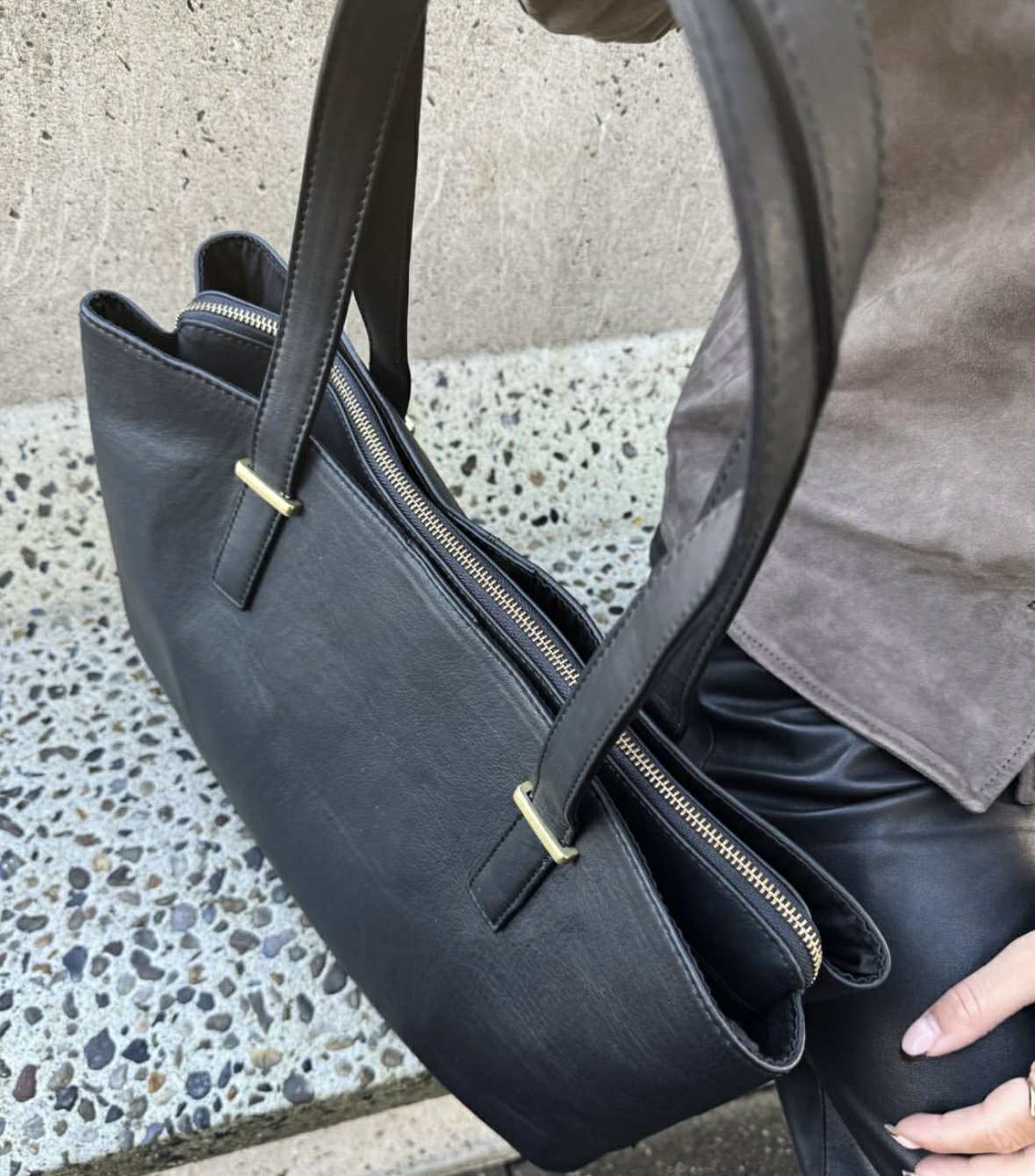 Arbeidstaske / shopper - Black leather