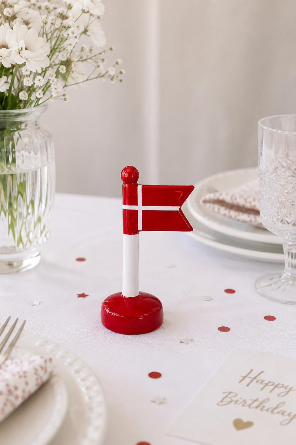Flagg Dannebrog keramikk - 13 cm