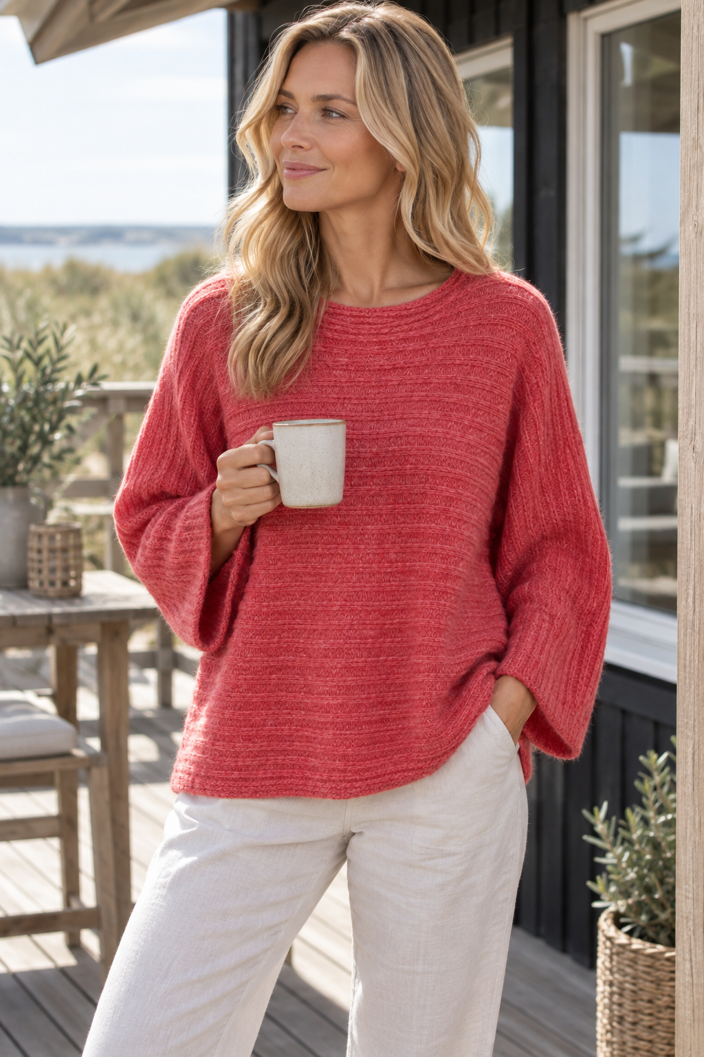Oversized genser - Coral ull / mohair-blanding