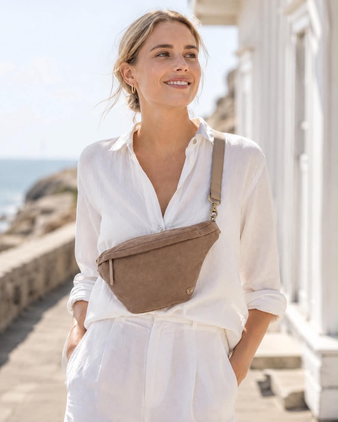 Vakker semsket bumbag - Taupe