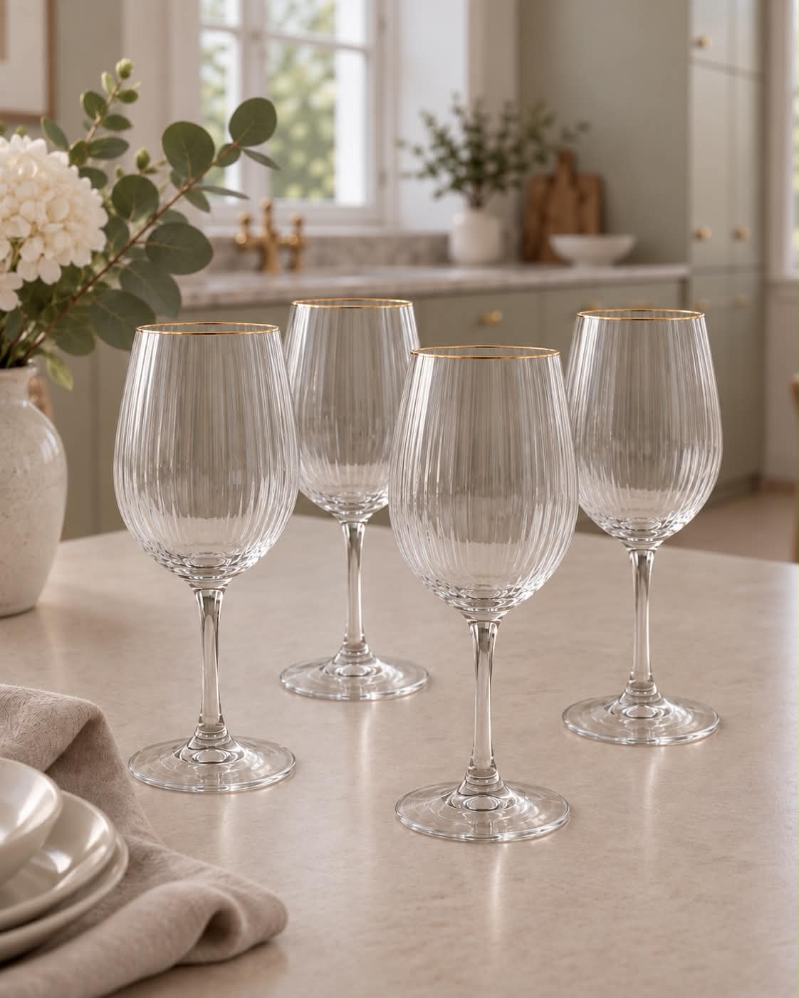 Vinglass Riflet med gullkant - 4 stk. 350 ml