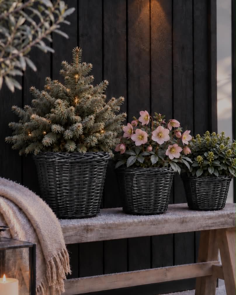 Plantekurver i svart flett - 3 stk