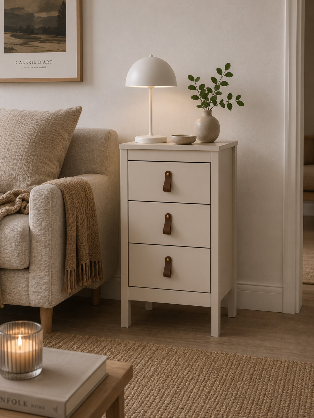 Nattbord Madrid med 3 skuffer - Cashmere