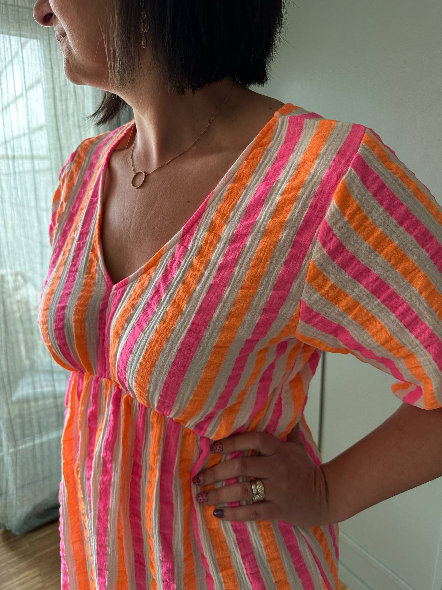 Kjole Andrea - Stripe Fuxia/Orange