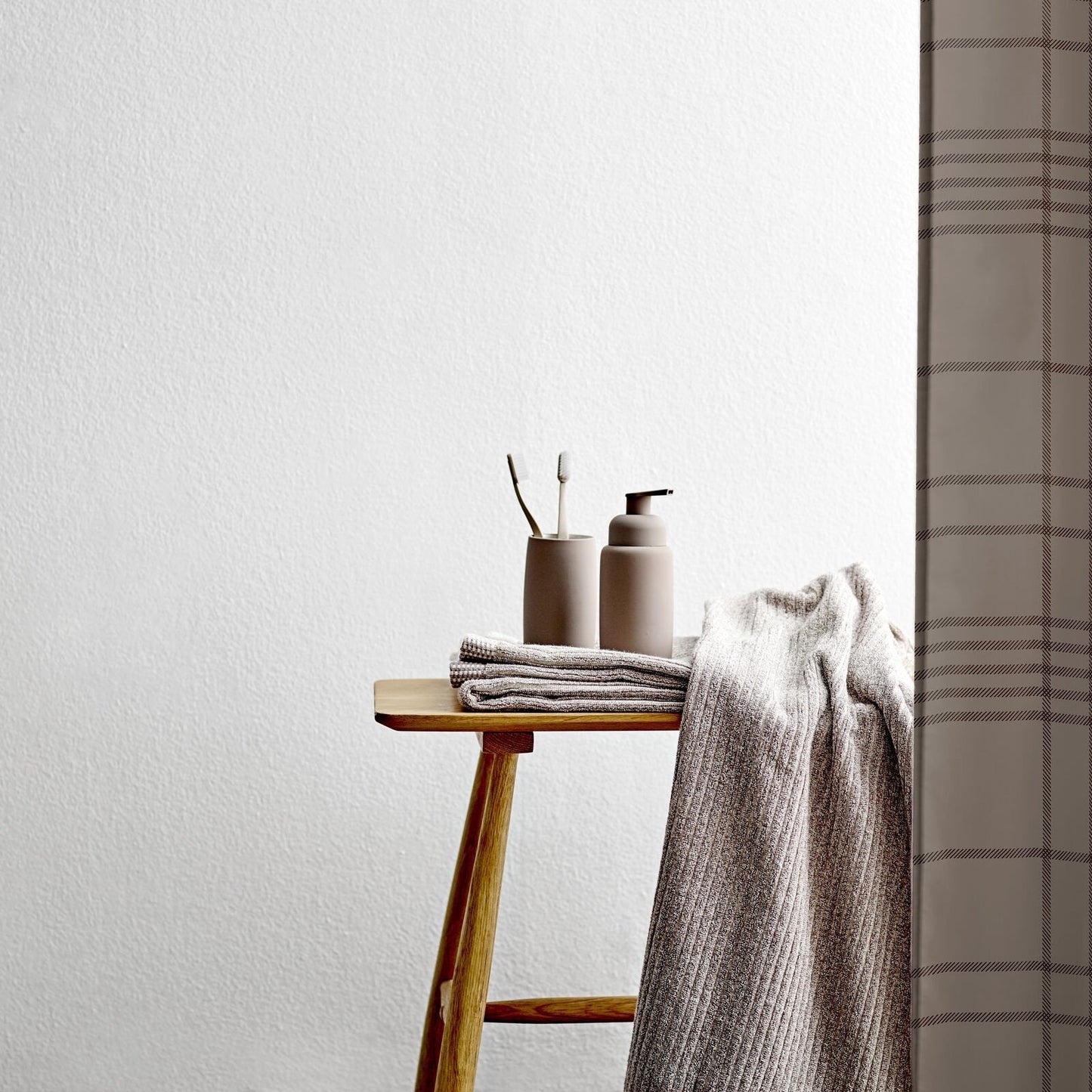 Dusjforheng - Taupe Ruter - 180 cm x 200 cm