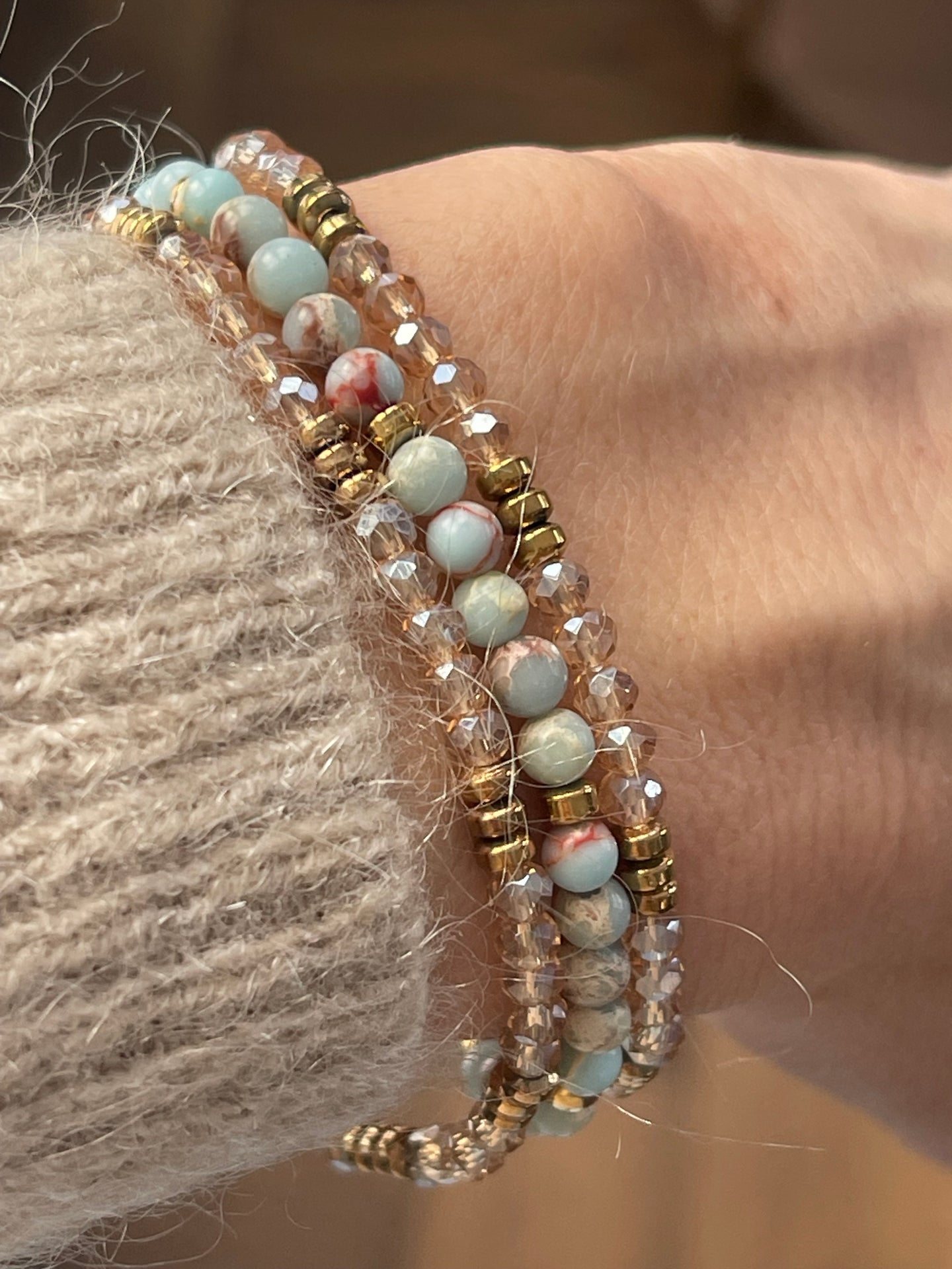 Armbånd Leah Sea Breeze/Natur – Sett med 3 stk