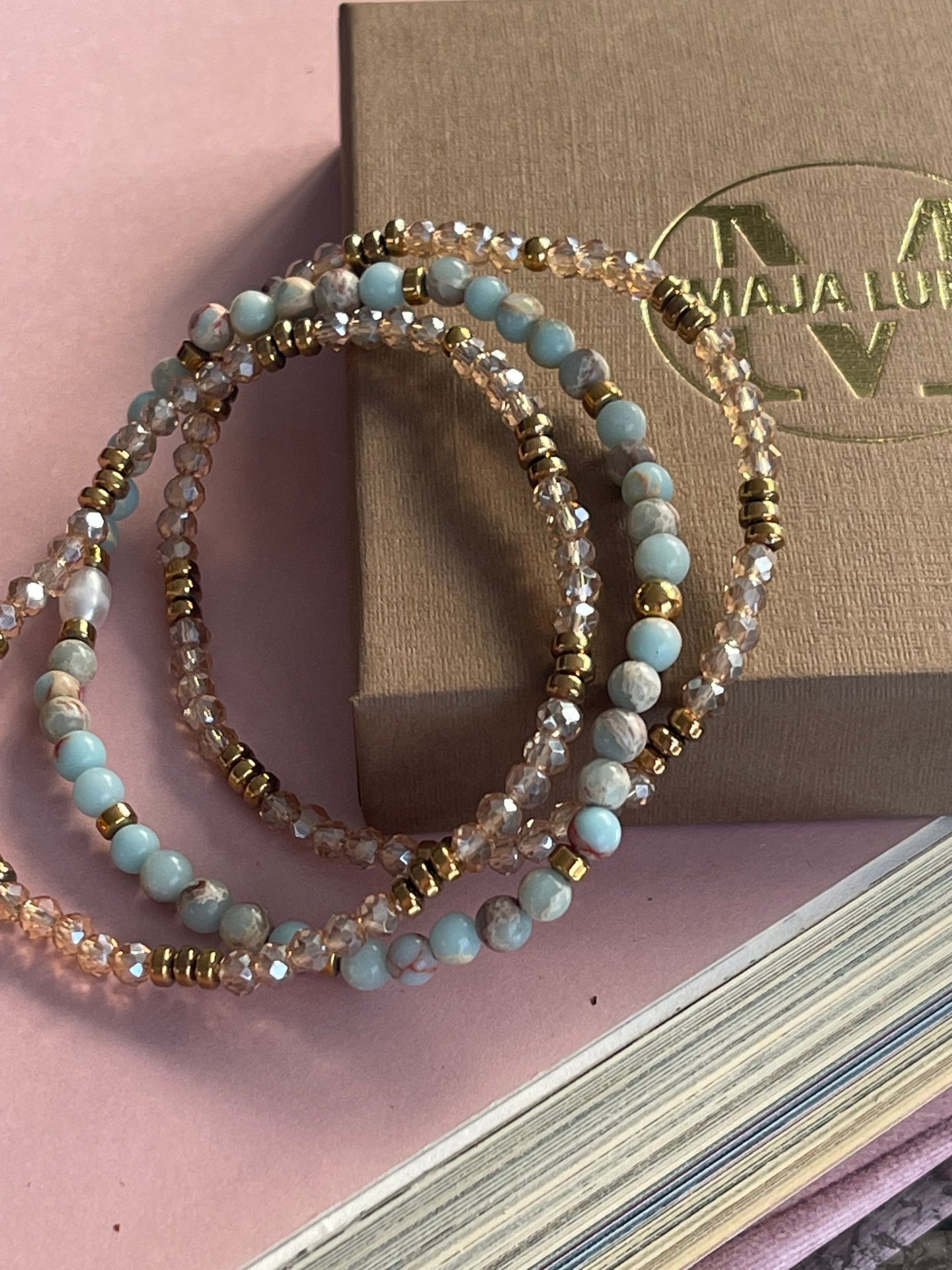 Armbånd Leah Sea Breeze/Natur – Sett med 3 stk