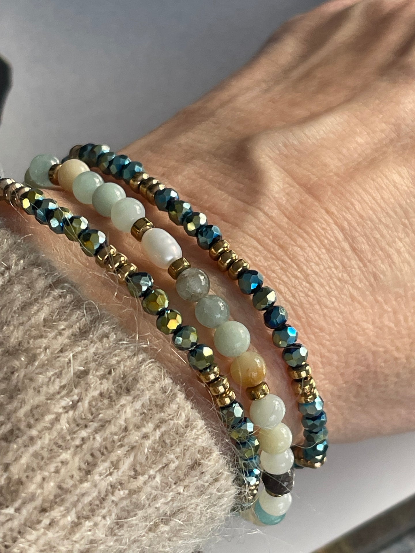 Armbånd Leah Emerald – Sett med 3 stk