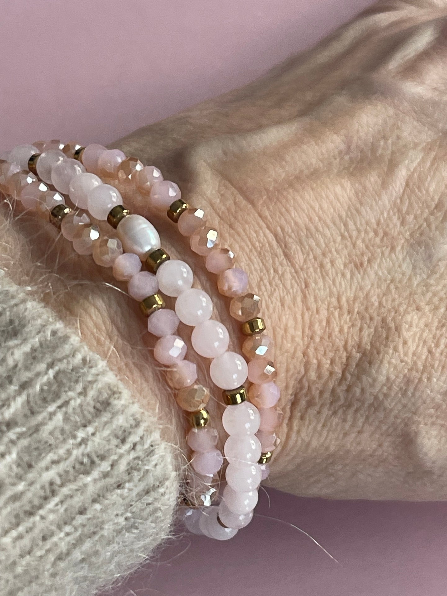 Armbånd Leah Soft Rose – Sett med 3 stk