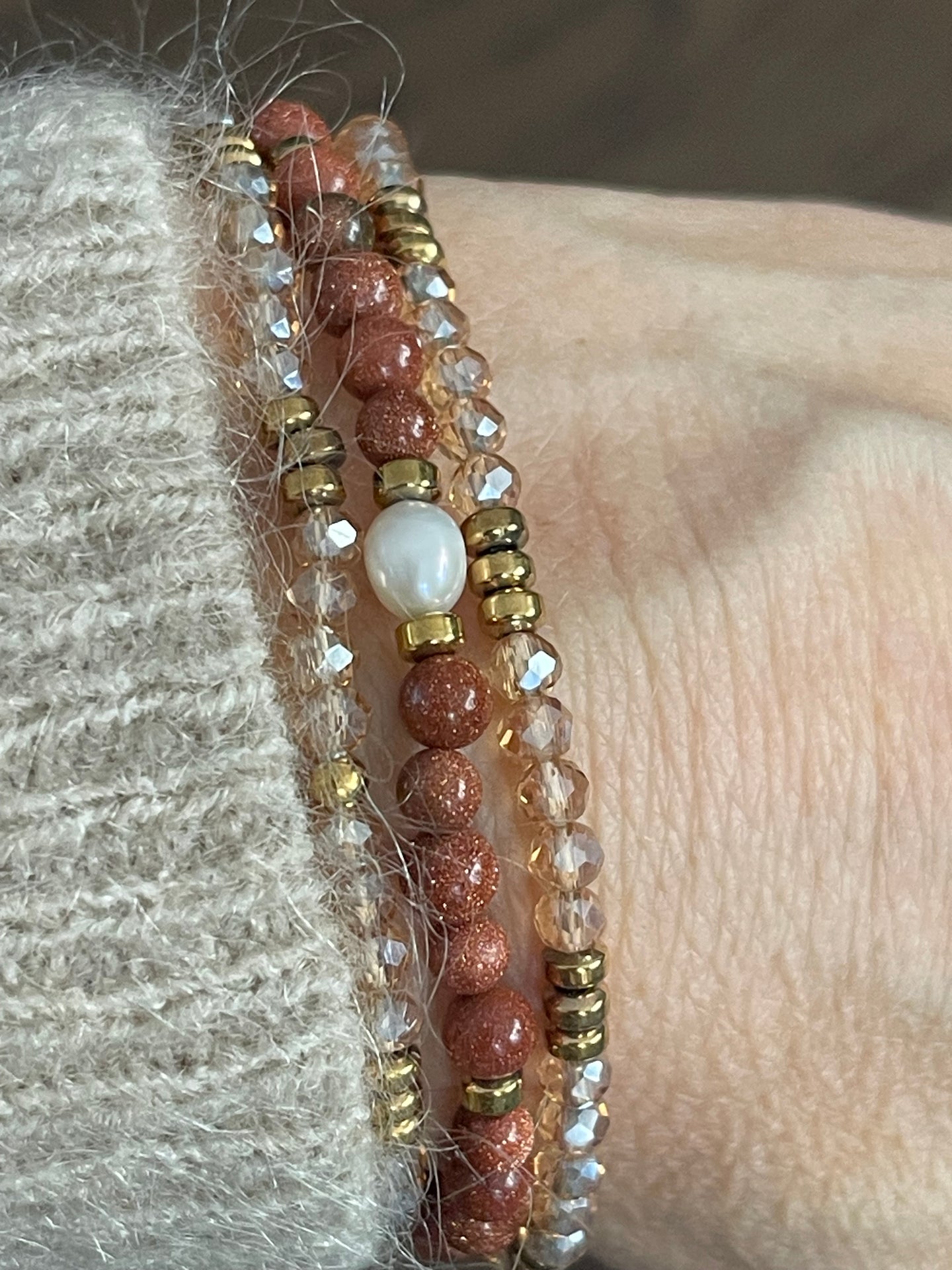 Armbånd Leah Natur/Cognac – Sett med 3 stk