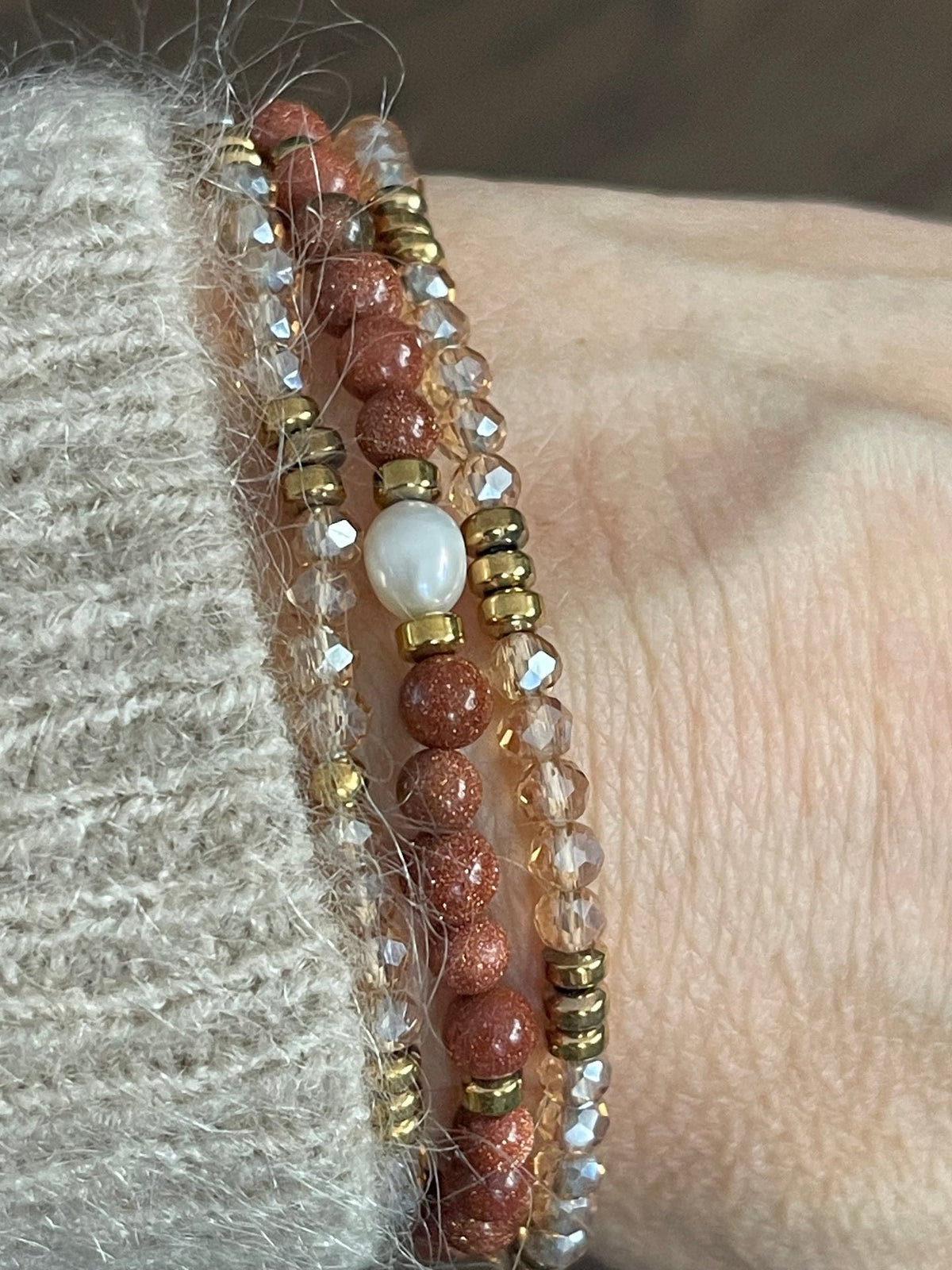 Armbånd Leah Natur/Cognac – Sett med 3 stk
