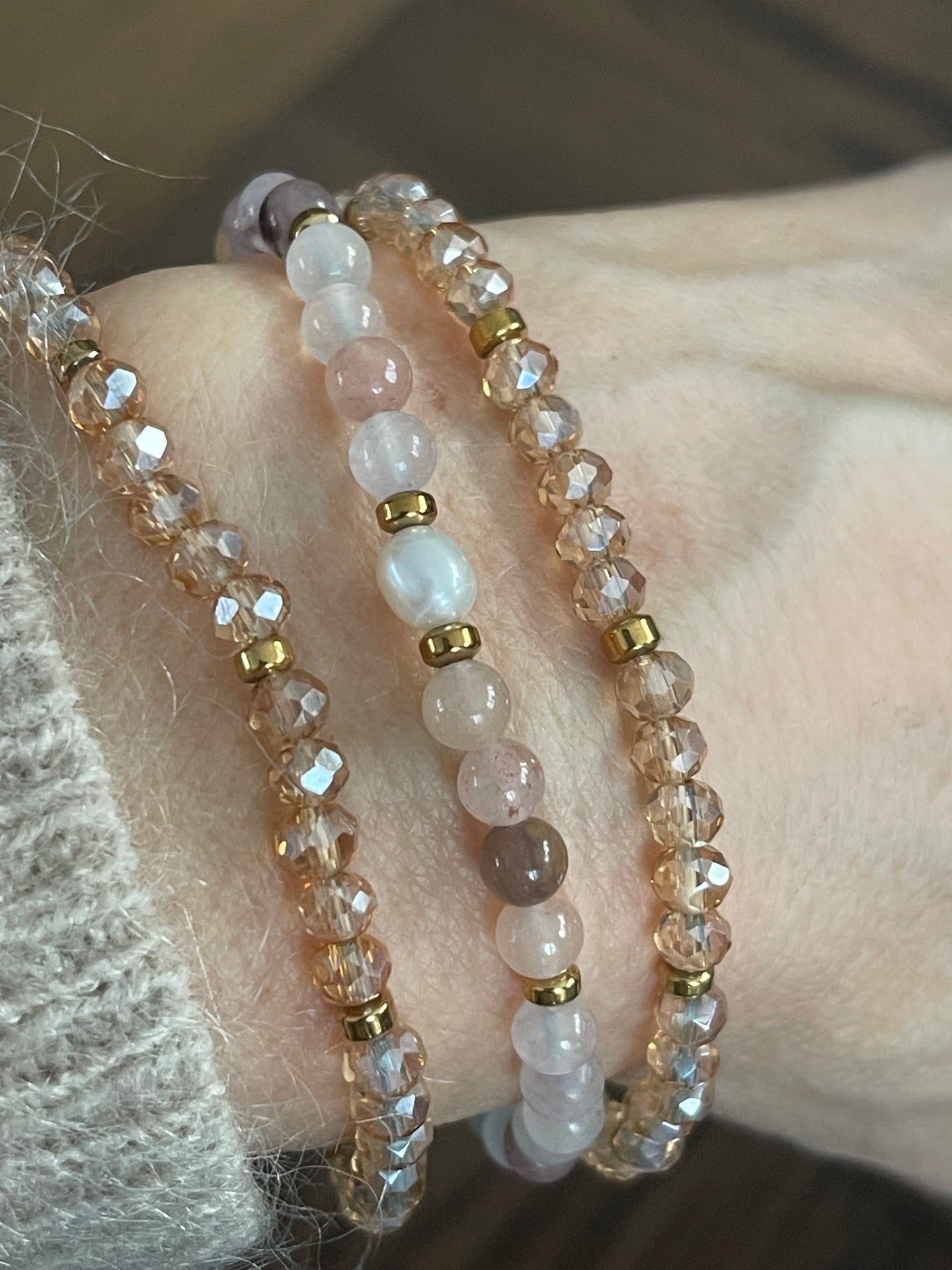 Leah Blush/Natur Armbånd – Sett med 3 stk