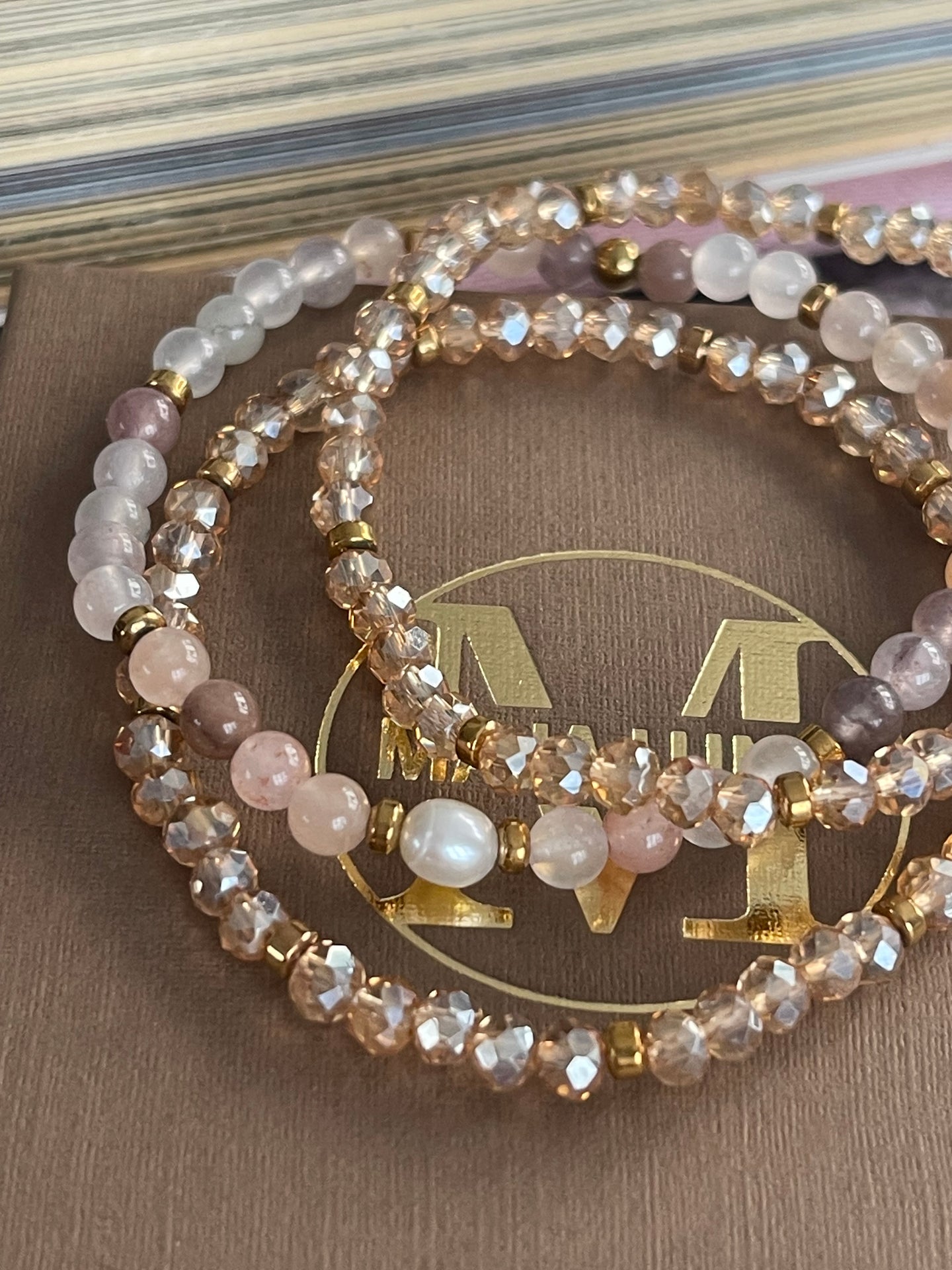 Leah Blush/Natur Armbånd – Sett med 3 stk