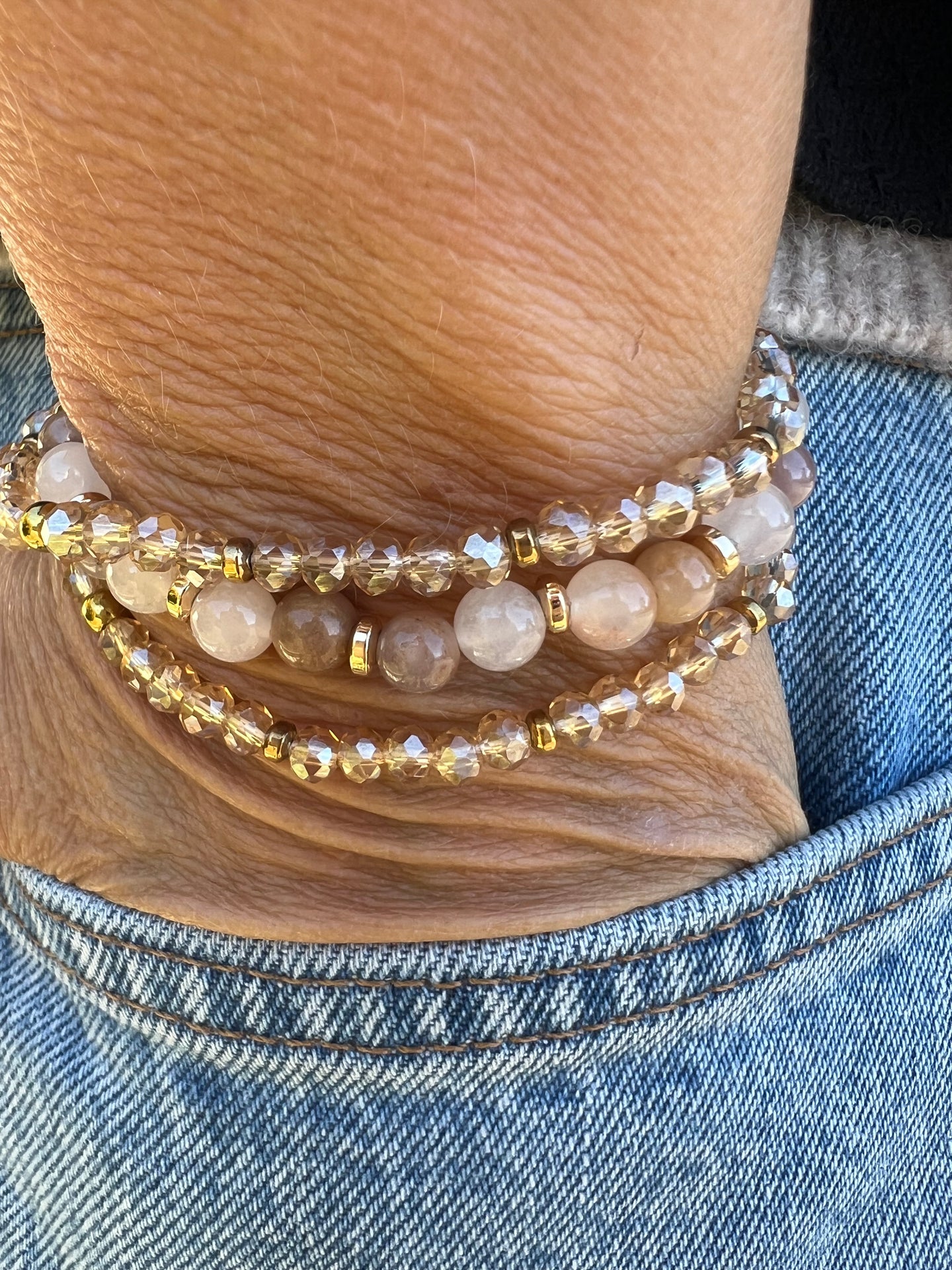 Armbånd Luna Blush Mix / Natur – Sett med 3 stk