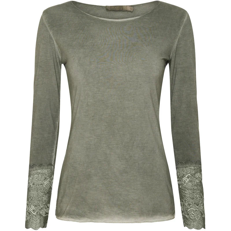 Bluse BASIS med blondedetaljer – Military