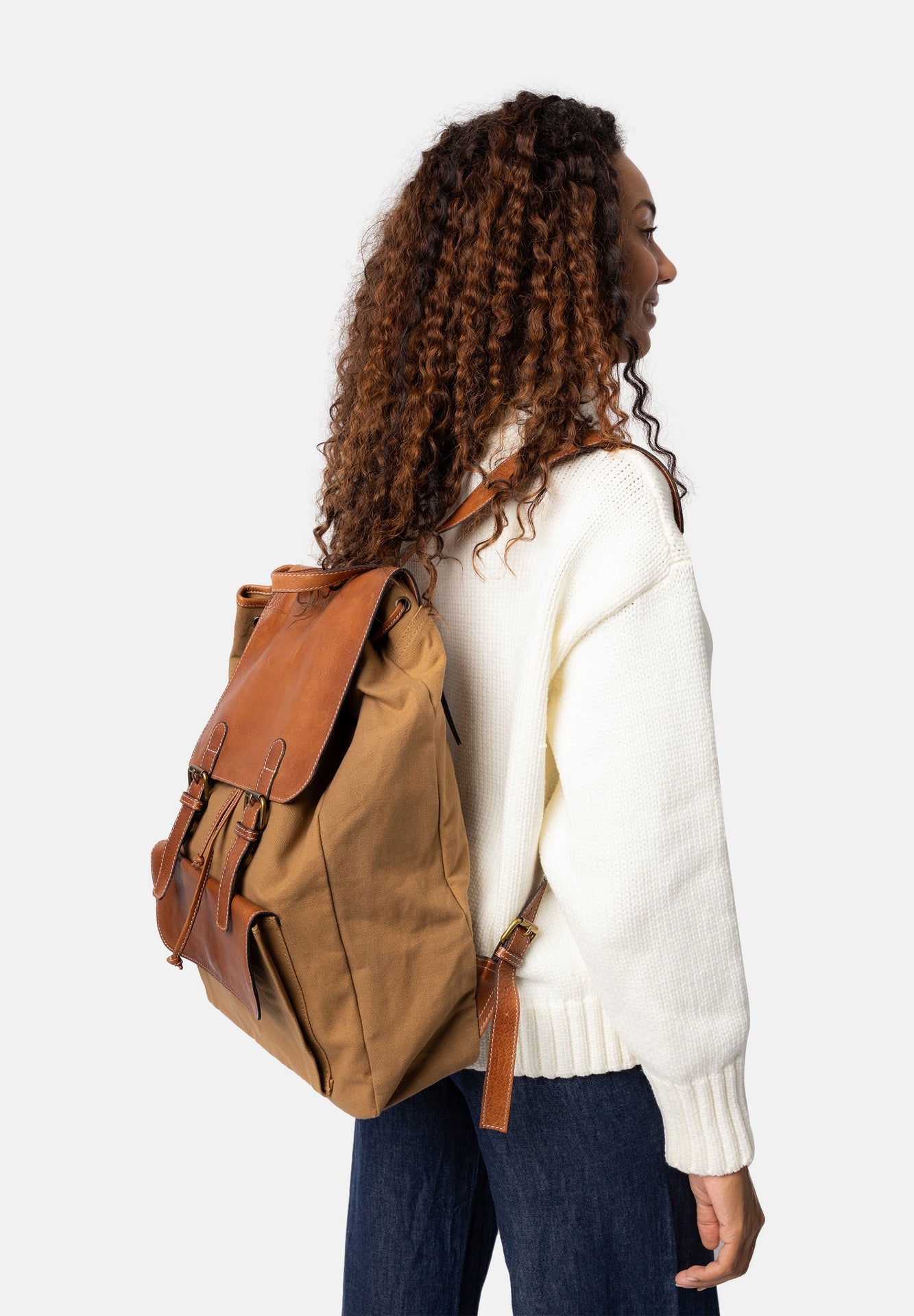 Ryggsekk i kanvas og lær