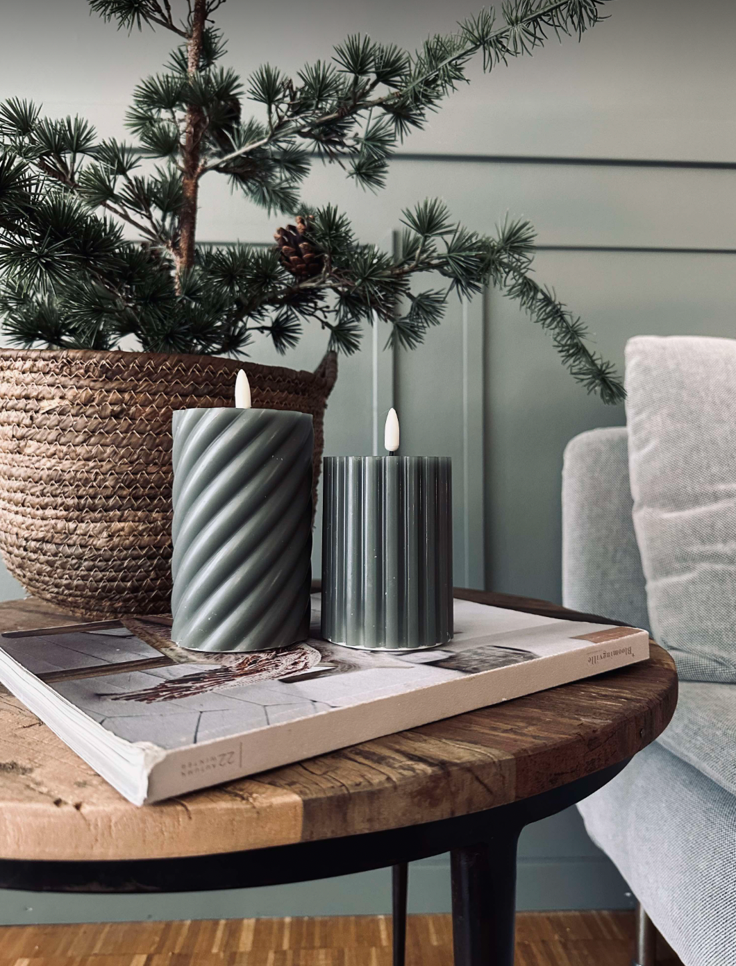 LED bloklys / Design – 2 stk Grønn stripet