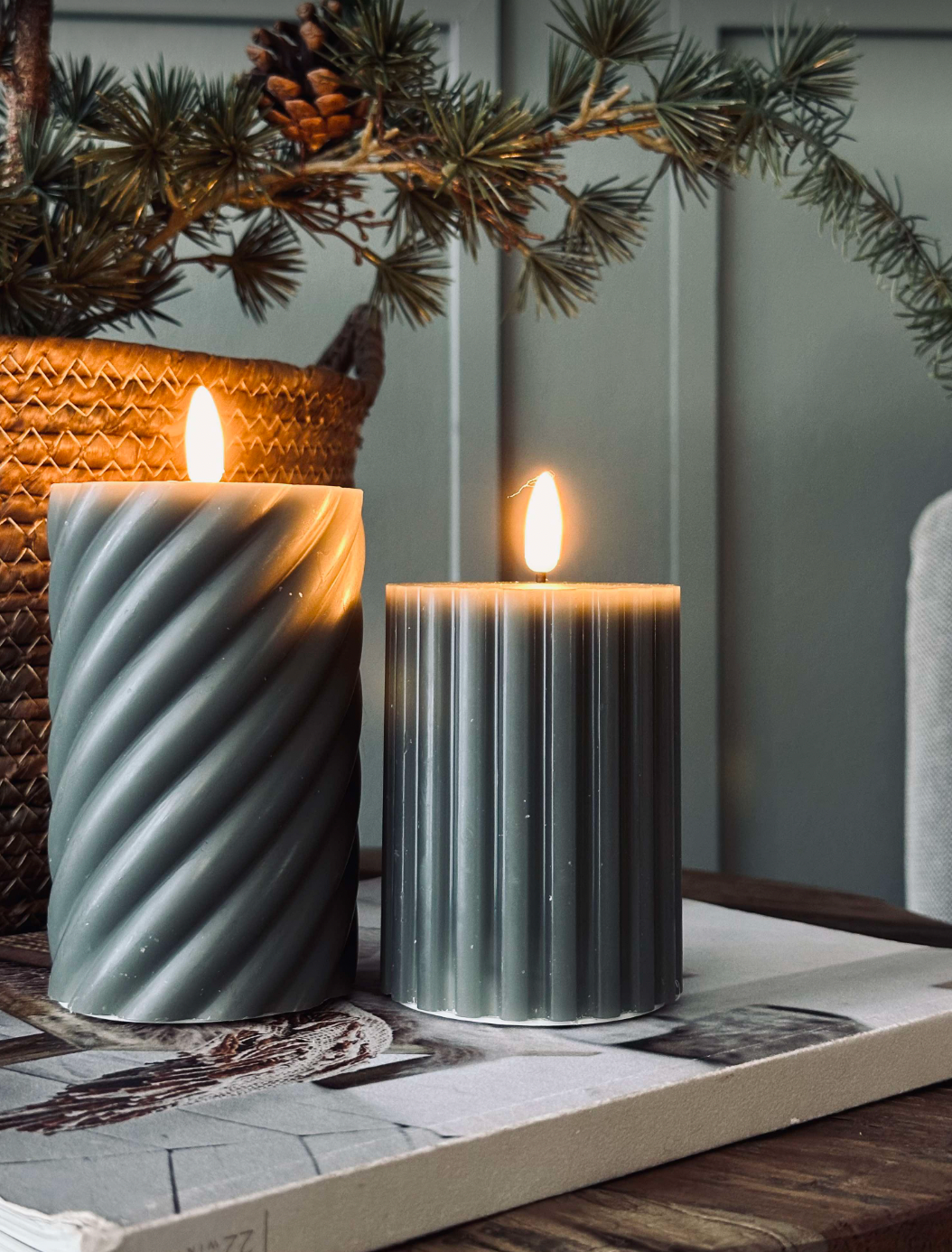 LED bloklys / Design – 2 stk Grønn stripet