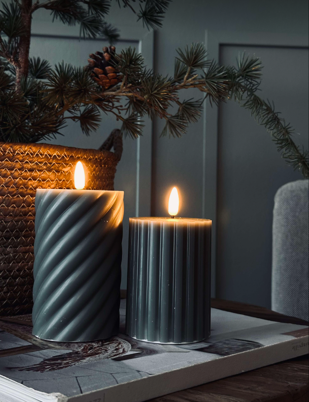LED bloklys / Design – 2 stk Grønn stripet