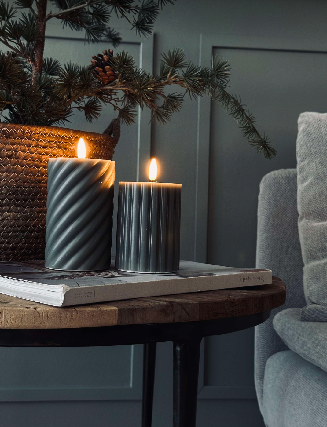 LED bloklys / Design – 2 stk Grønn stripet